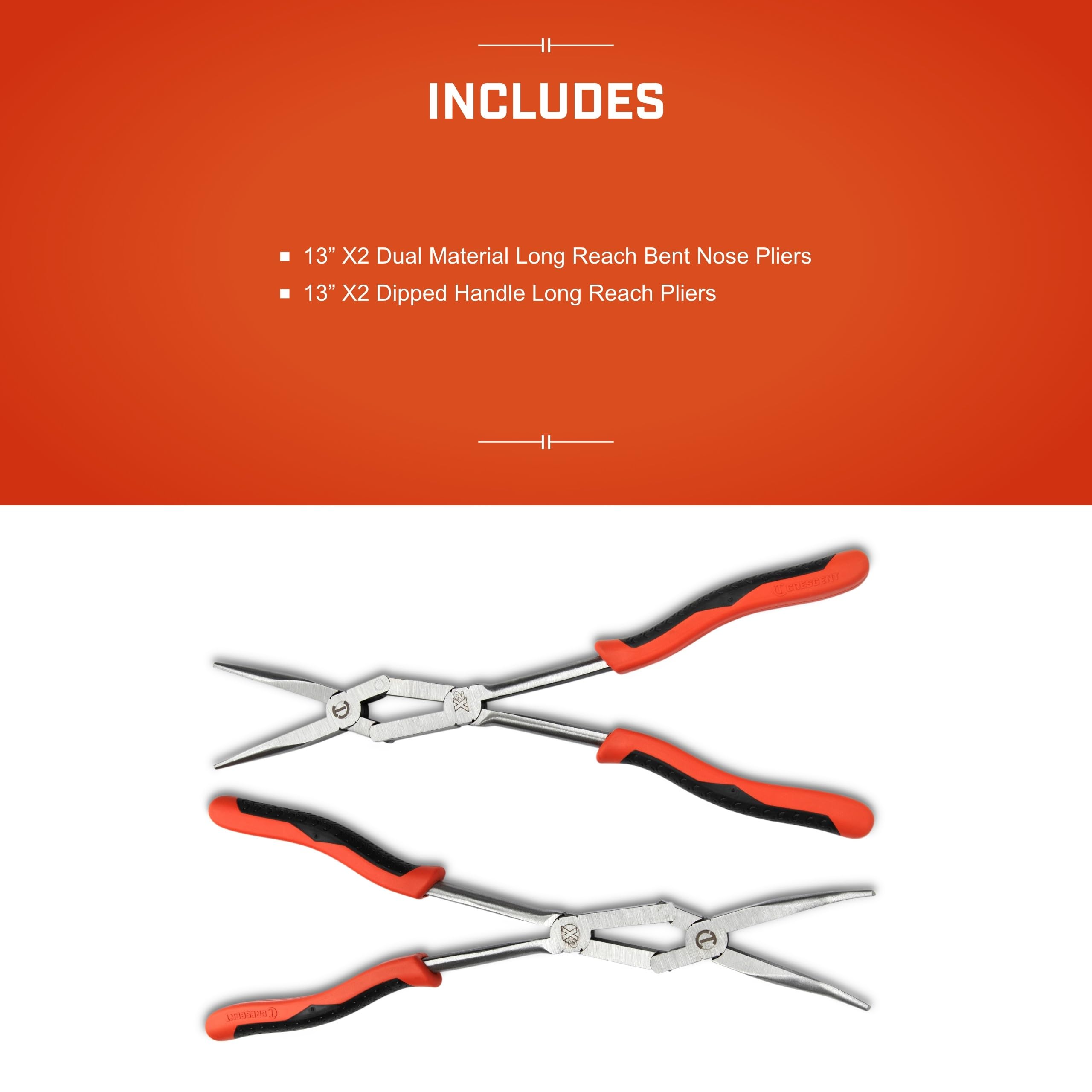 Crescent X2™ 2 Pc. Straight and Bent Long Nose Dual Material Plier Set - PSX204C-06