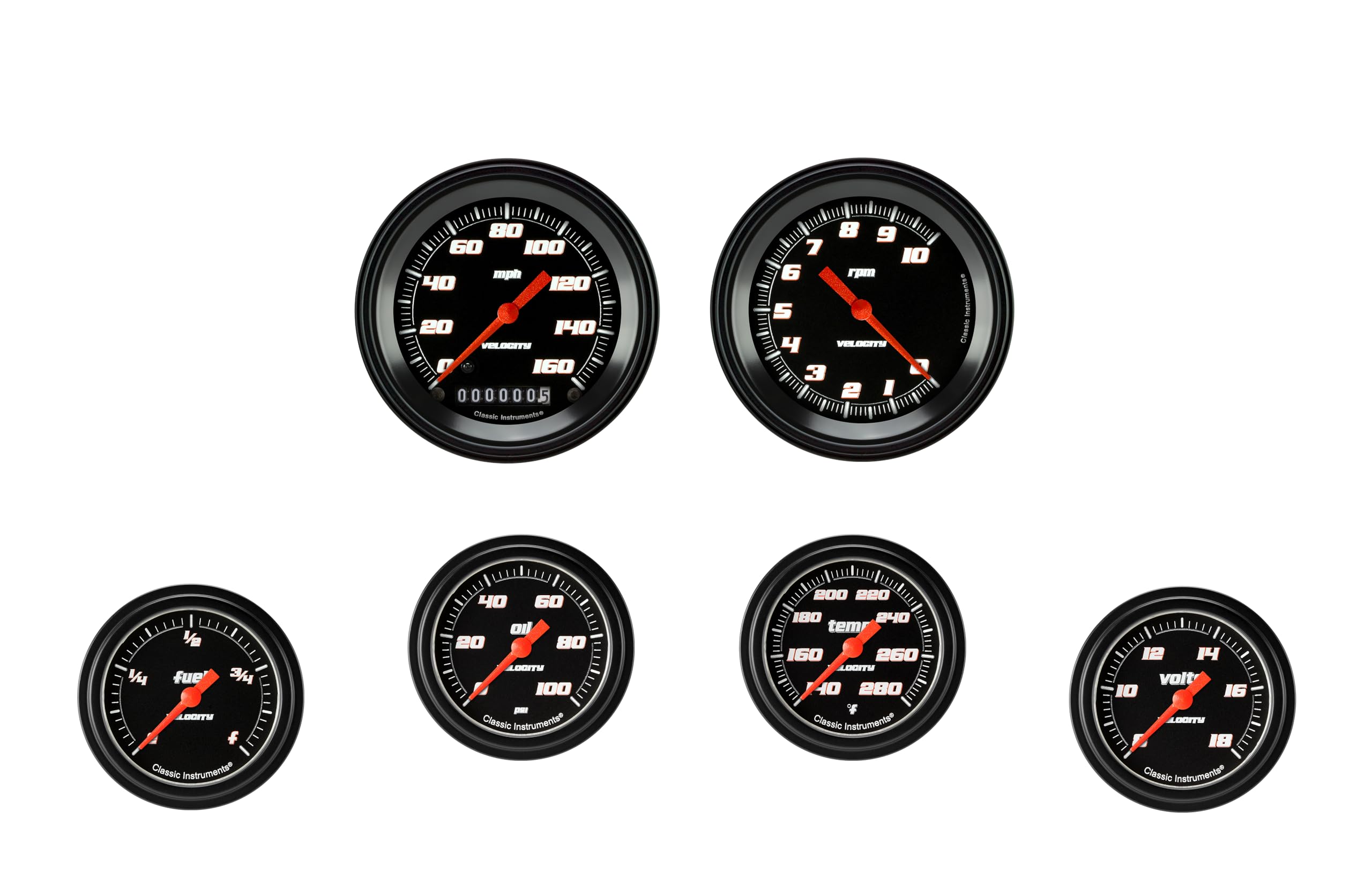 Velocity Black Classic Instruments VS301BBLF Full Sweep 6 Gauge Set - GM