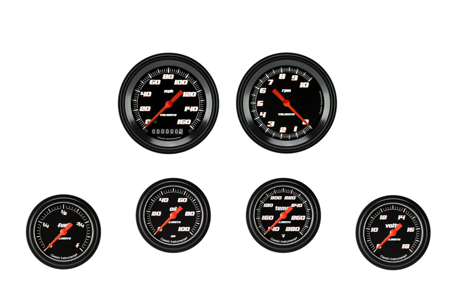 Velocity Black Classic Instruments VS301BBLF Full Sweep 6 Gauge Set - GM