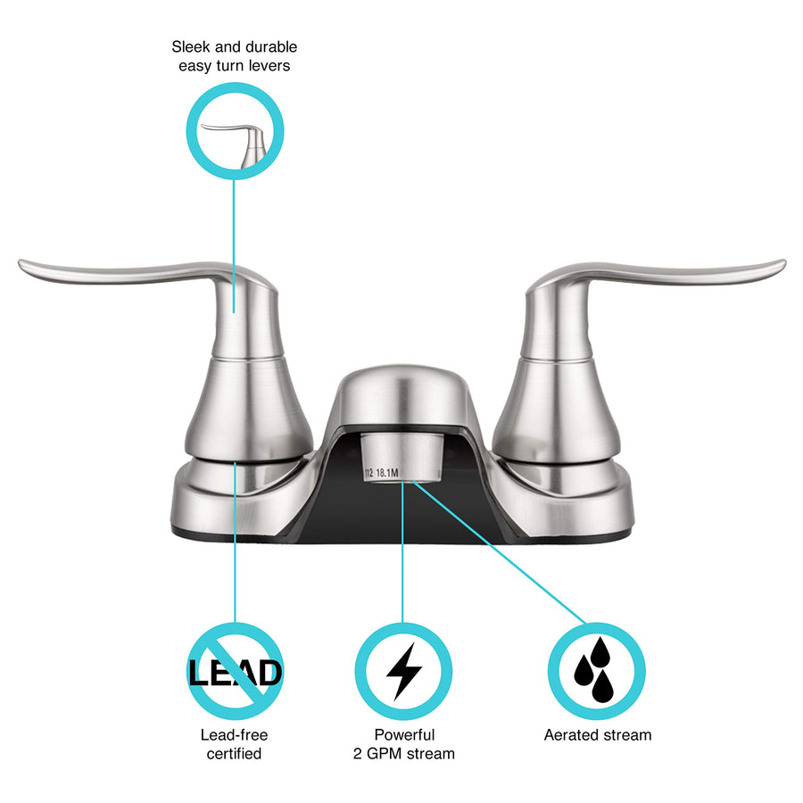 Dura Faucet RV Bathroom Faucet DF-PL700LH-SN with Winged Levers (Satin Nickel)