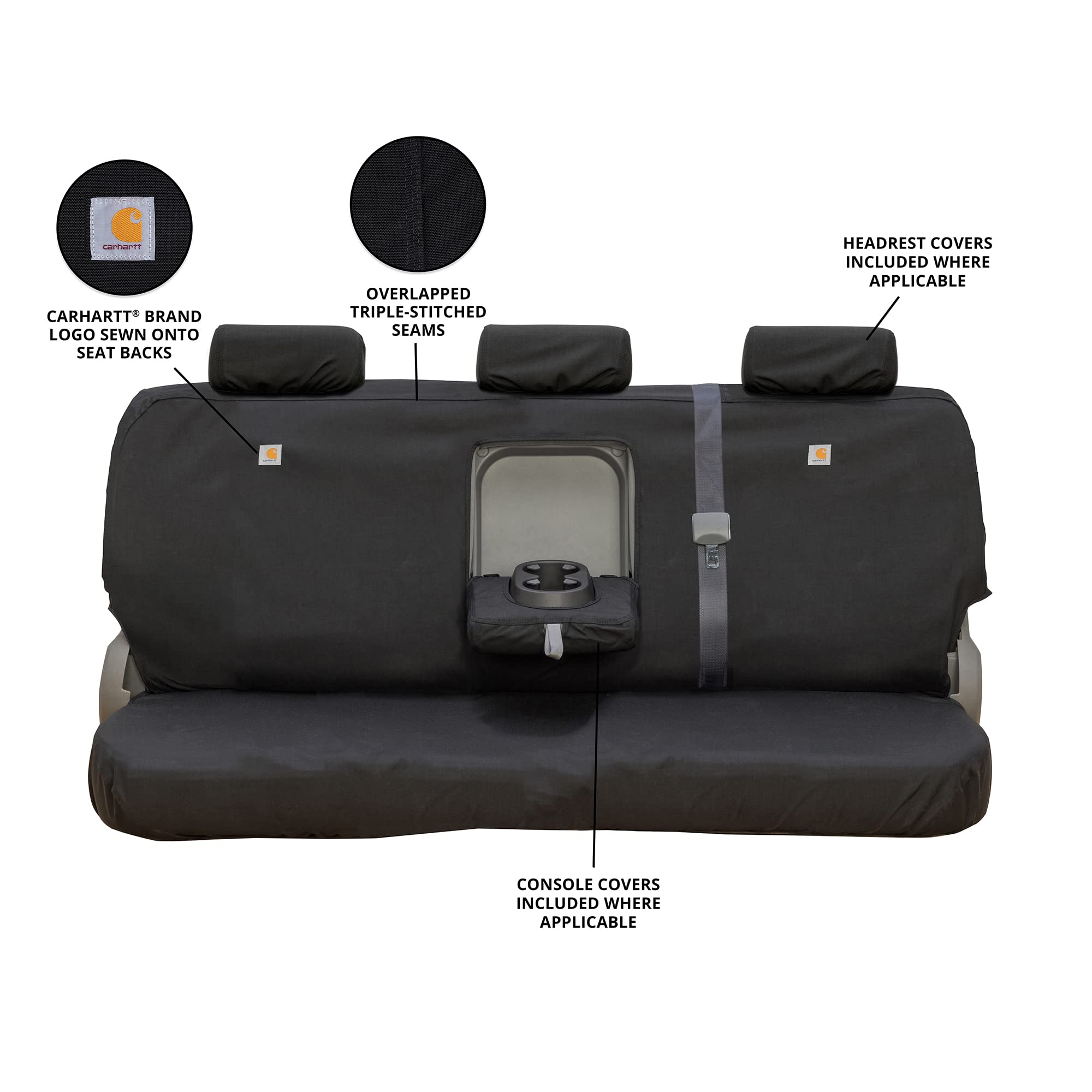 Covercraft Super Dux Carhartt SeatSaver Custom Seat Covers | SSC7432COBK | 2nd Row Solid Bench Seat | Compatible with 2011-2018 Ram 1500, 2019-2022 Ram 1500 Classic, 2011-2022 Ram 2500/3500 | Black