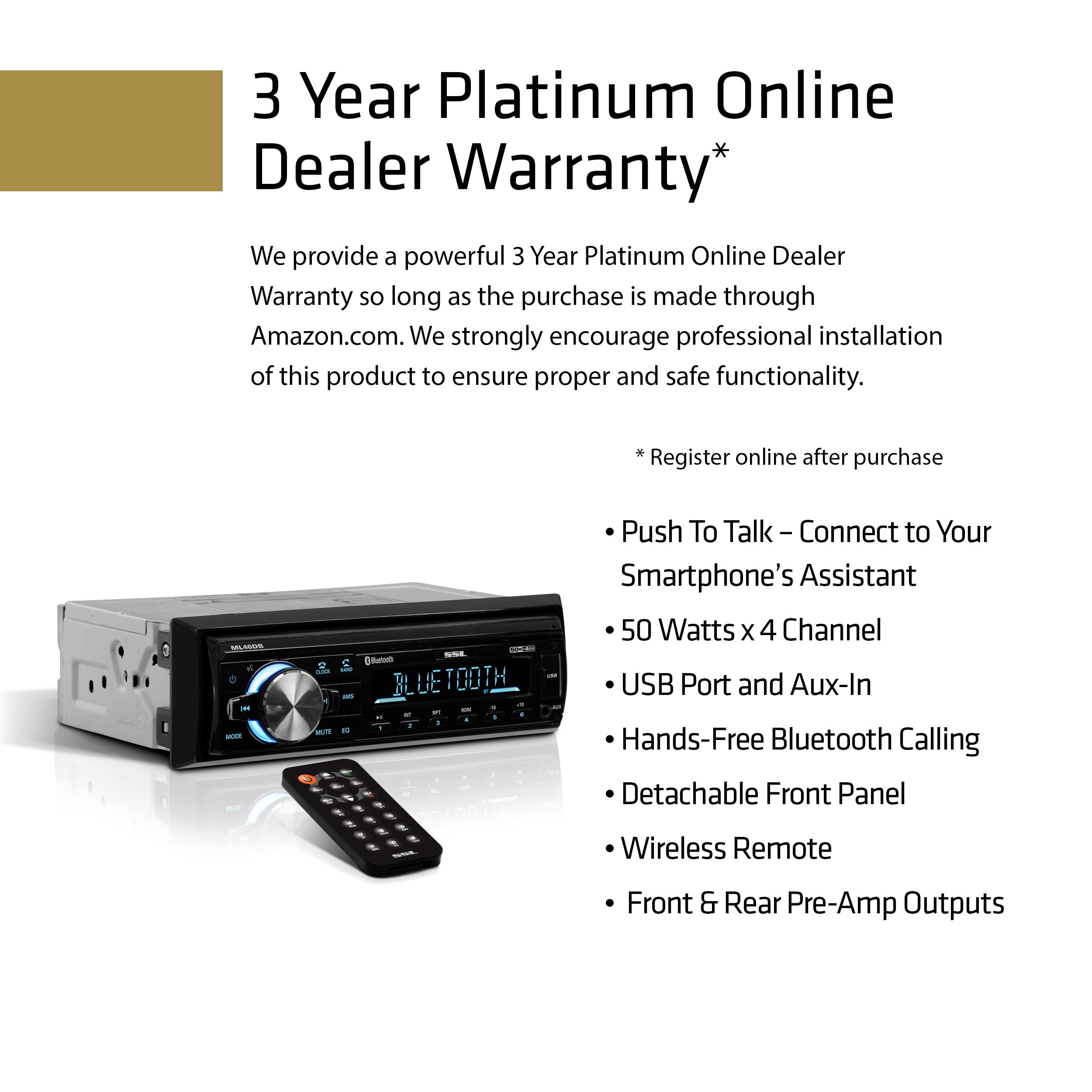 Bluetooth Sound Storm Laboratories ML46DB Car Receiver MP3 USB FM Radio ONLY No AM No CD DVD