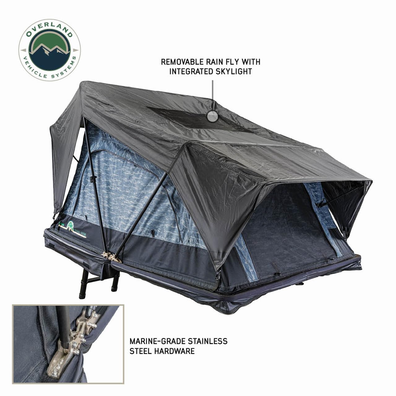 Overland Vehicle Systems XD Sherpa Hybrid Soft Shell Aluminum Hard Shell Roof Top Tent with Blackout Kit - Grey Body & Black Rainfly (XD Sherpa Solo)