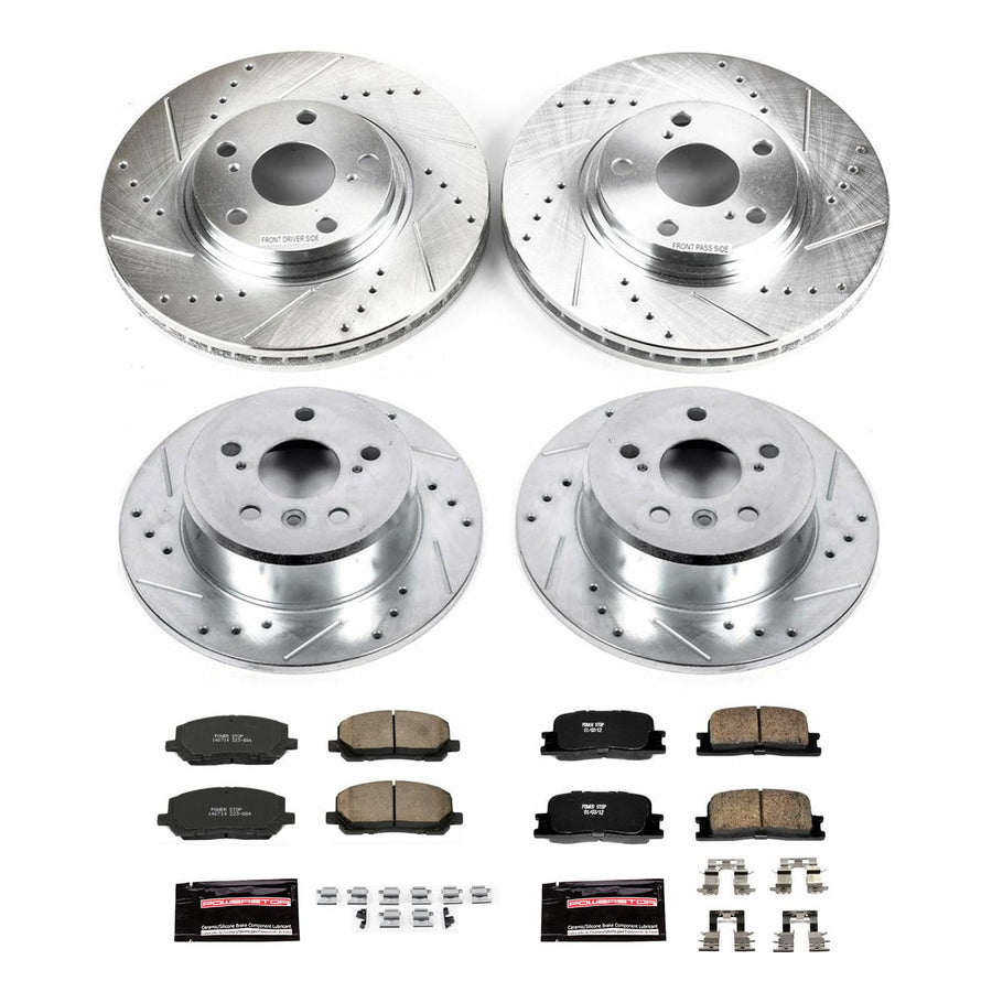 Power Stop K1139 Z23 Carbon Fiber Brake Pads Front and Rear with Drilled & Slotted Brake Rotors Kit For Toyota Highlander 2001-2003 [Model Specific]