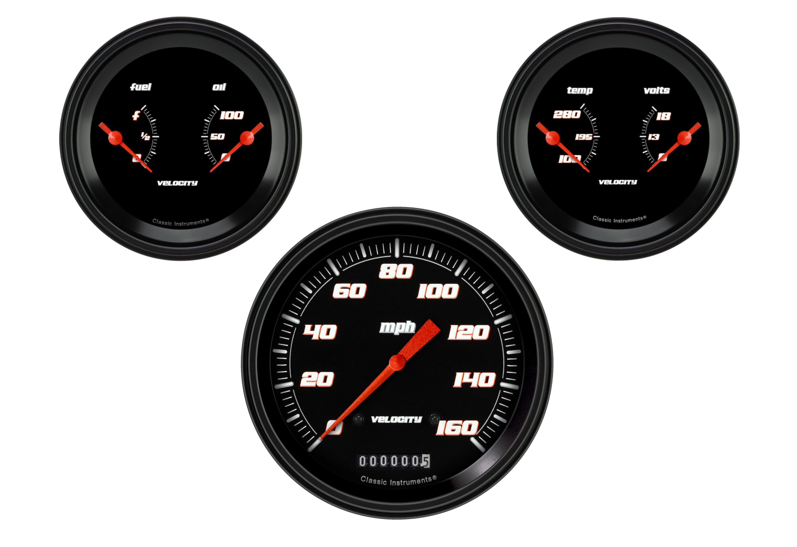 Velocity Black Classic Instruments 4 5/8" Speedometer / 2 Dual Gauges - GM