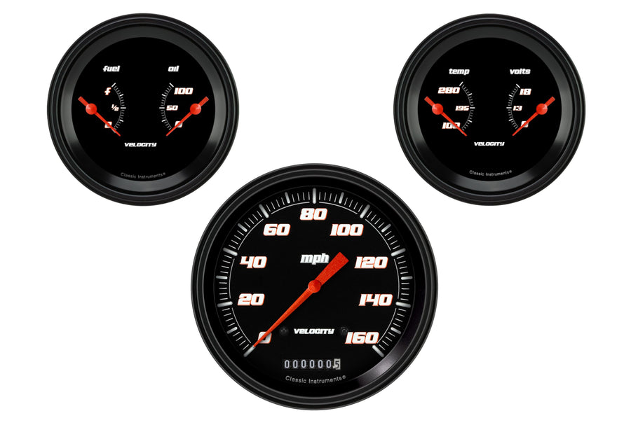 Velocity Black Classic Instruments 4 5/8" Speedometer / 2 Dual Gauges - GM