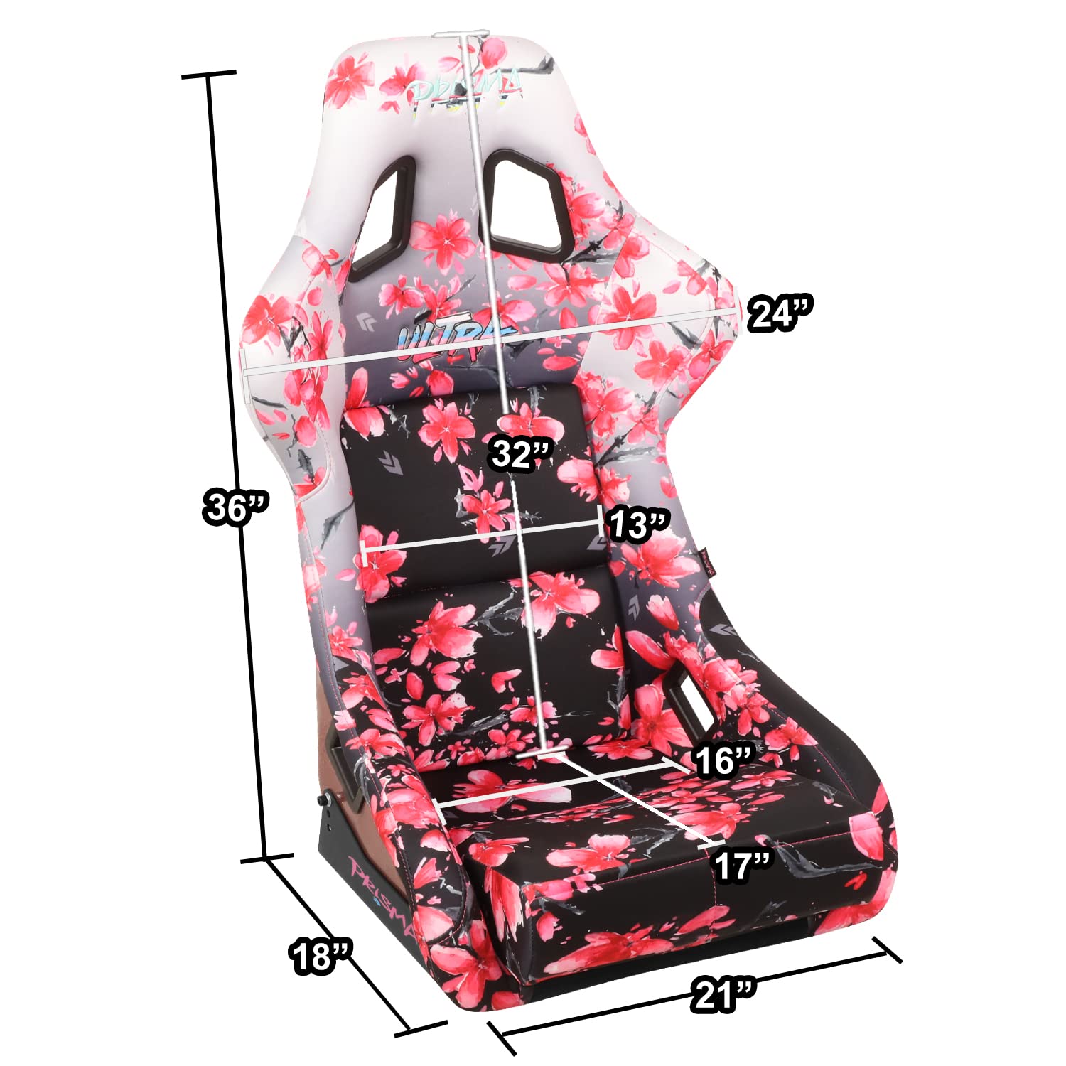 NRG Innovations Fixed Back Bucket Seat NRG-FRP-302-SAKURA Fiber Glass Ombre Sakura Print wBottom Mount Bracket