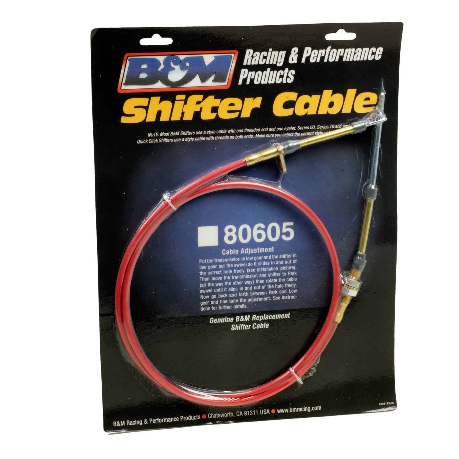 5' Long B&M Performance Shifter Cable , Red 80605