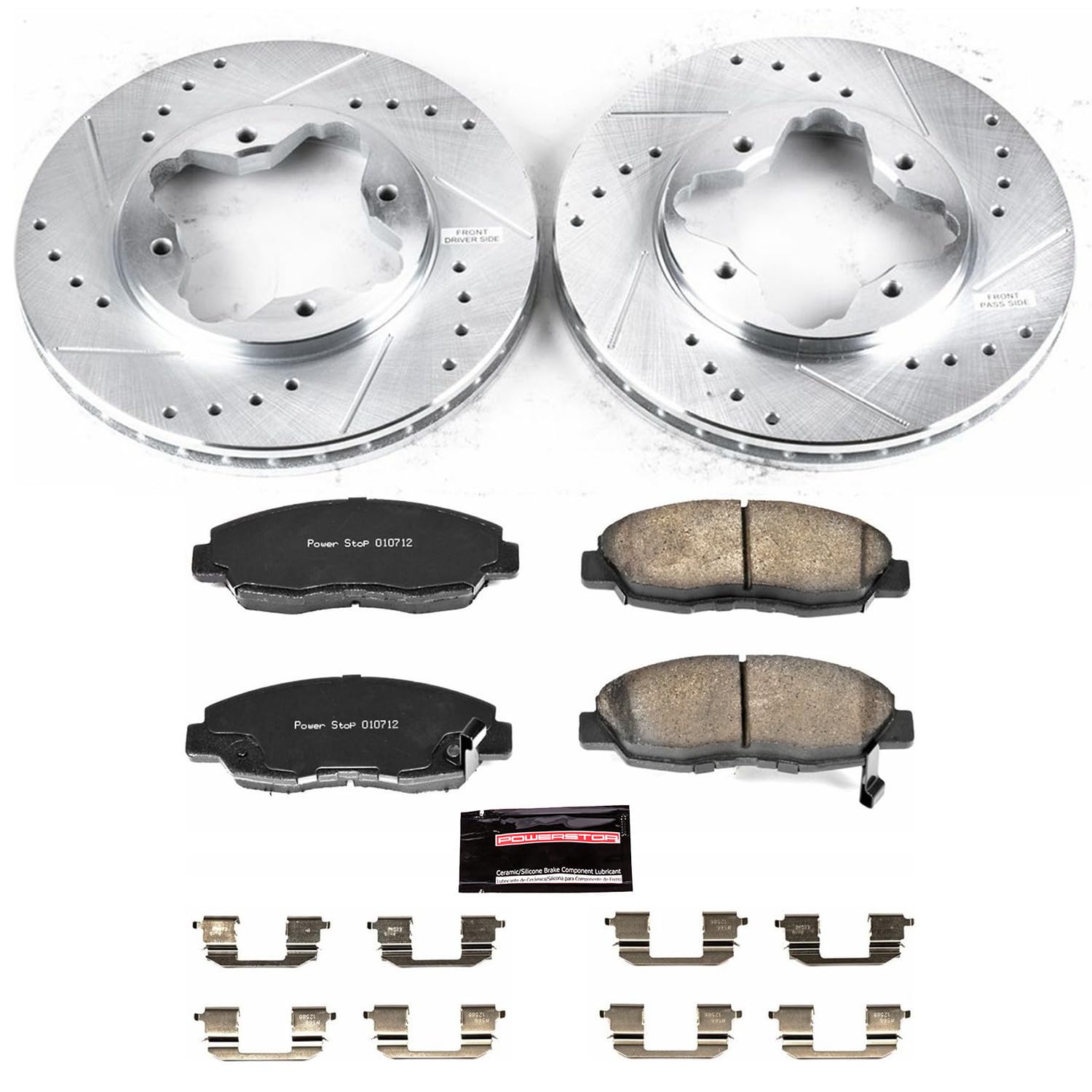 Power Stop K697 Z23 Carbon Fiber Brake Pads with Drilled & Slotted Brake Rotors Kit For Acura CL 1997, Honda Accord 1990-1997 [Model Specific]