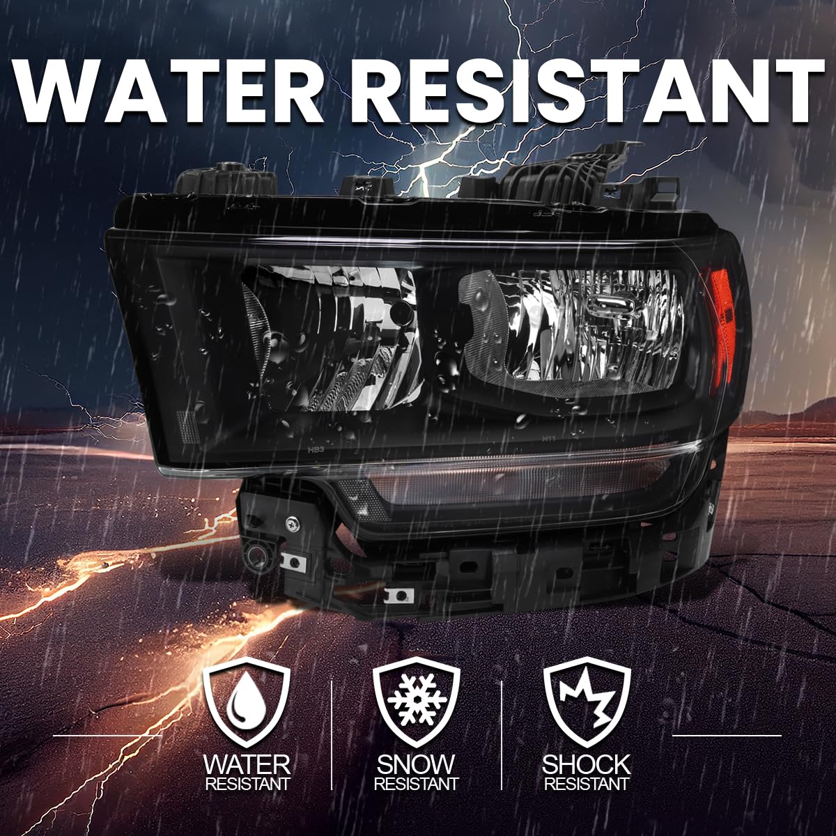 Black Headlights SPEC-D TUNING Compatible with 2019-2024 Ram 2500, 3500, Left + Right Pair Headlamp Assembly