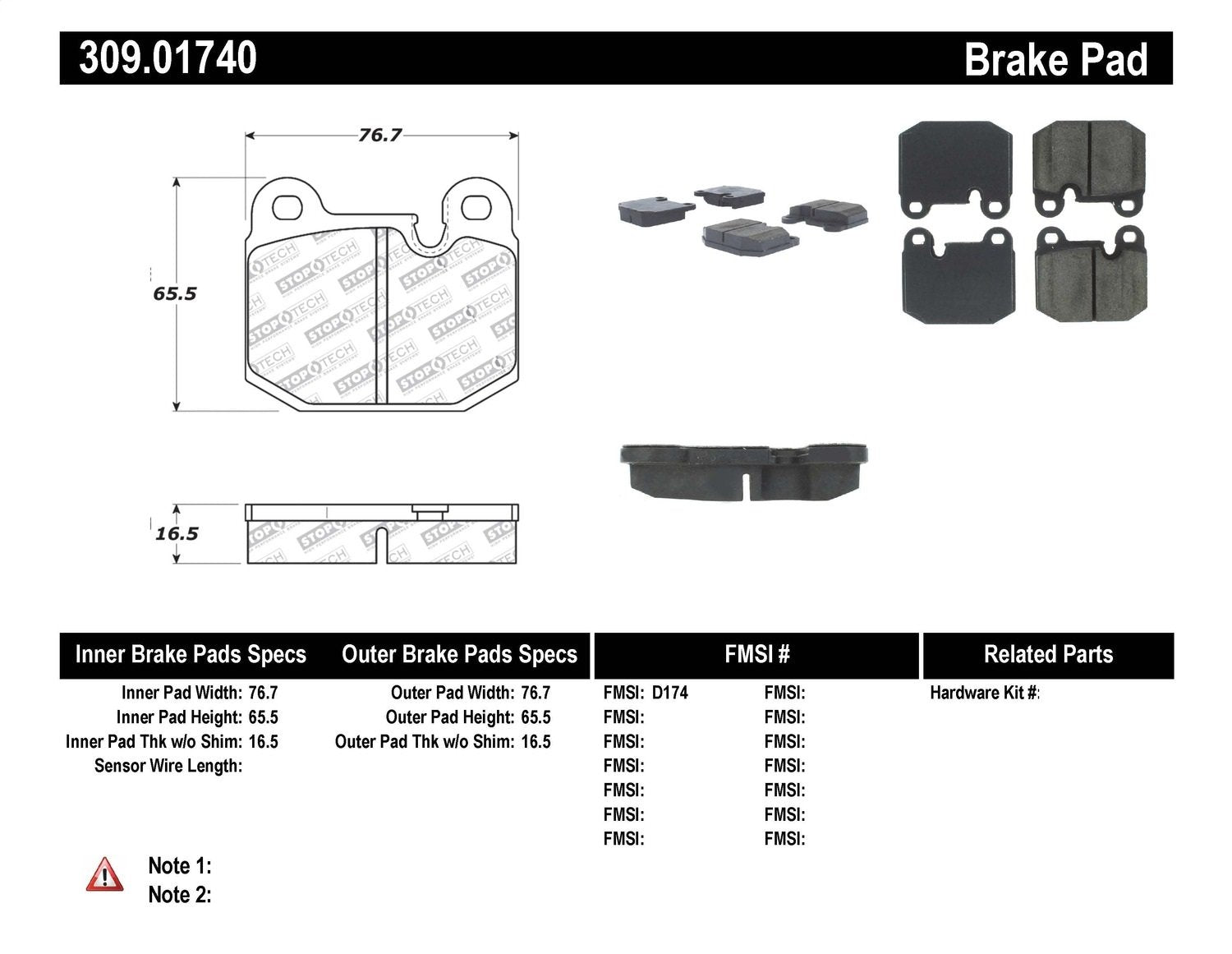 Sport Brake Pads StopTech 309.01740 with Shims