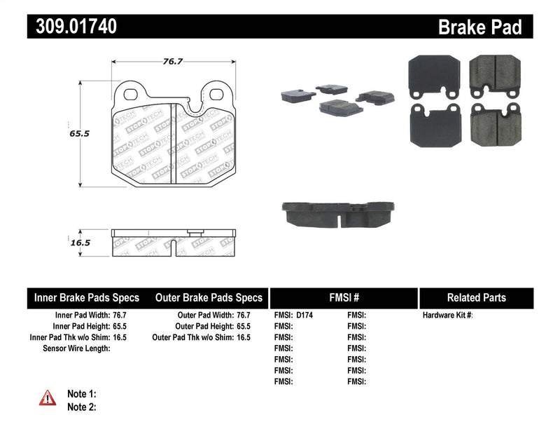 Sport Brake Pads StopTech 309.01740 with Shims