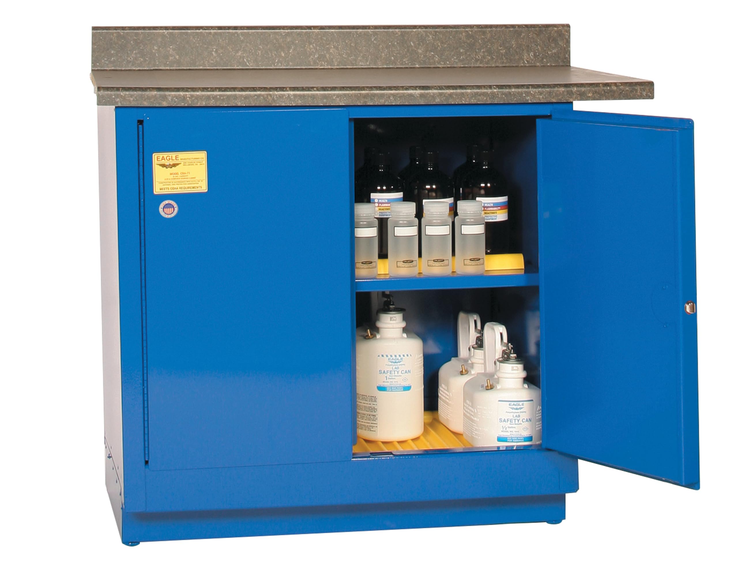 Eagle 22 Gallon Metal Acid and Corrosive Under Counter Safety Cabinet, 1 Shelf, 2 Manual Closing-Doors, Manual, Made in The USA, Blue, CRA71X