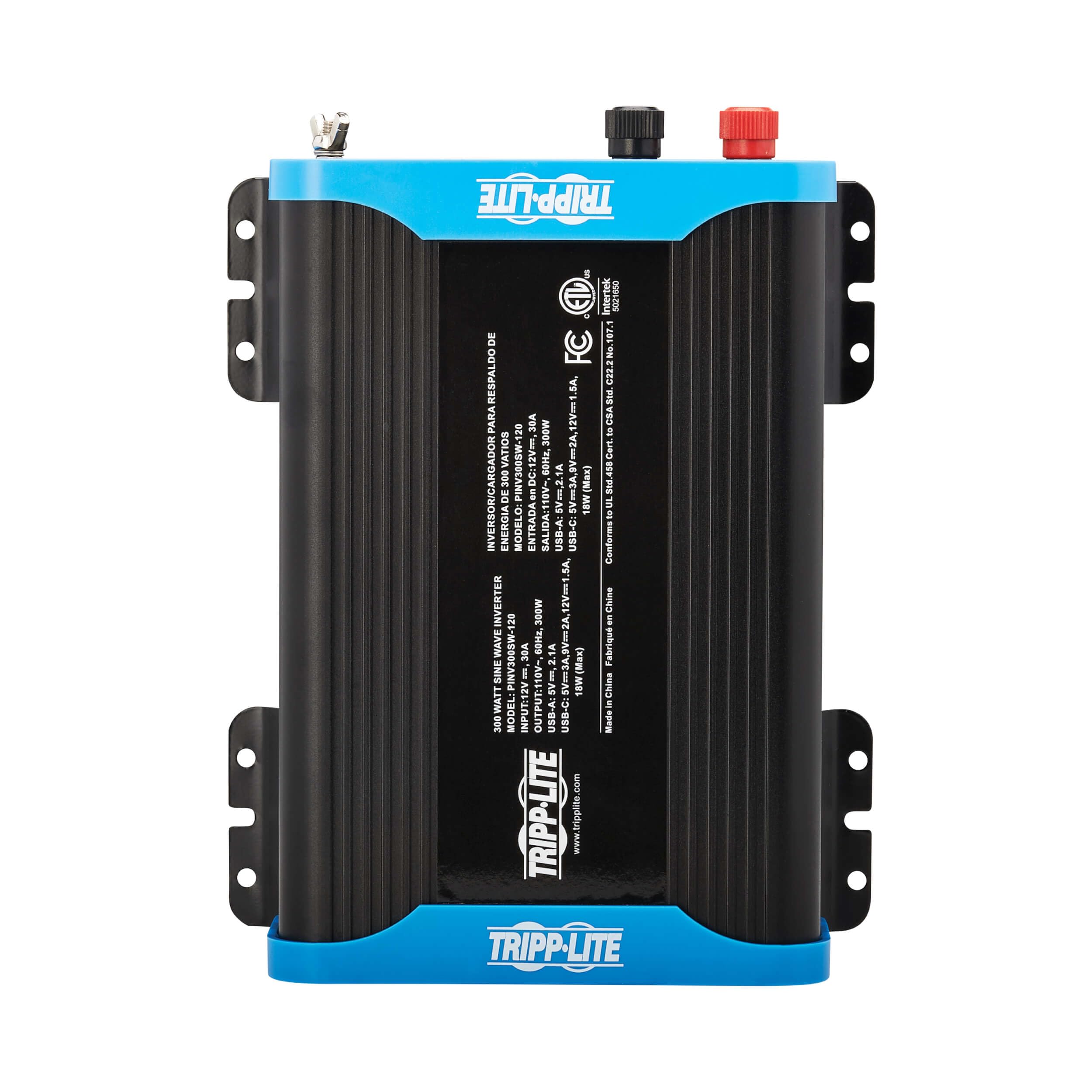 300W Tripp Lite Compact Pure Sine Wave Power Inverter, 2 Outlets, 1 USB + 1 USB-C Charging Ports, Mounting Brackets Included, 2-Year Warranty (PINV300SW-120)