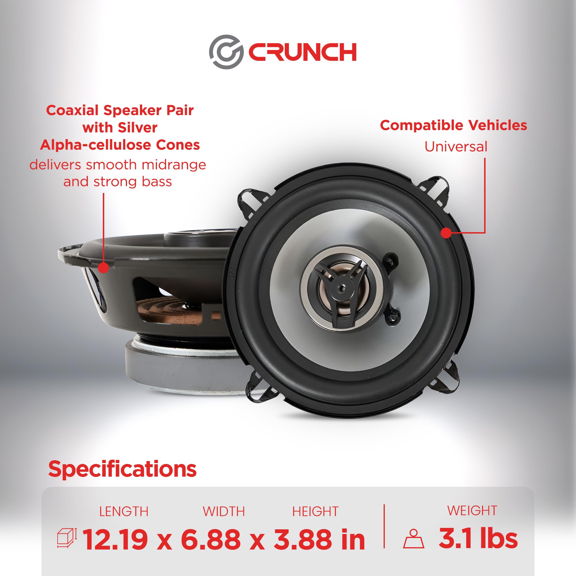 CS525CX Crunch Full Range Coaxial Car Speaker, 5.25"