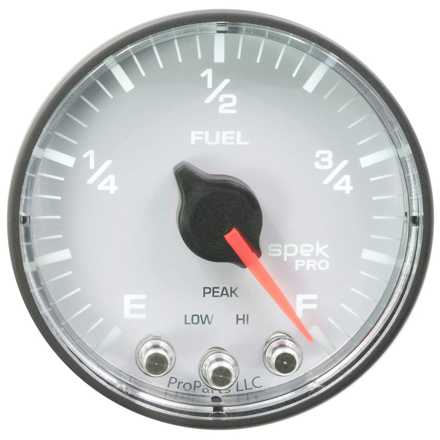 Auto Meter Spek-Pro P312128 Fuel Level Gauge, 2 1/16", Programmable, White Dial/Black Bezel