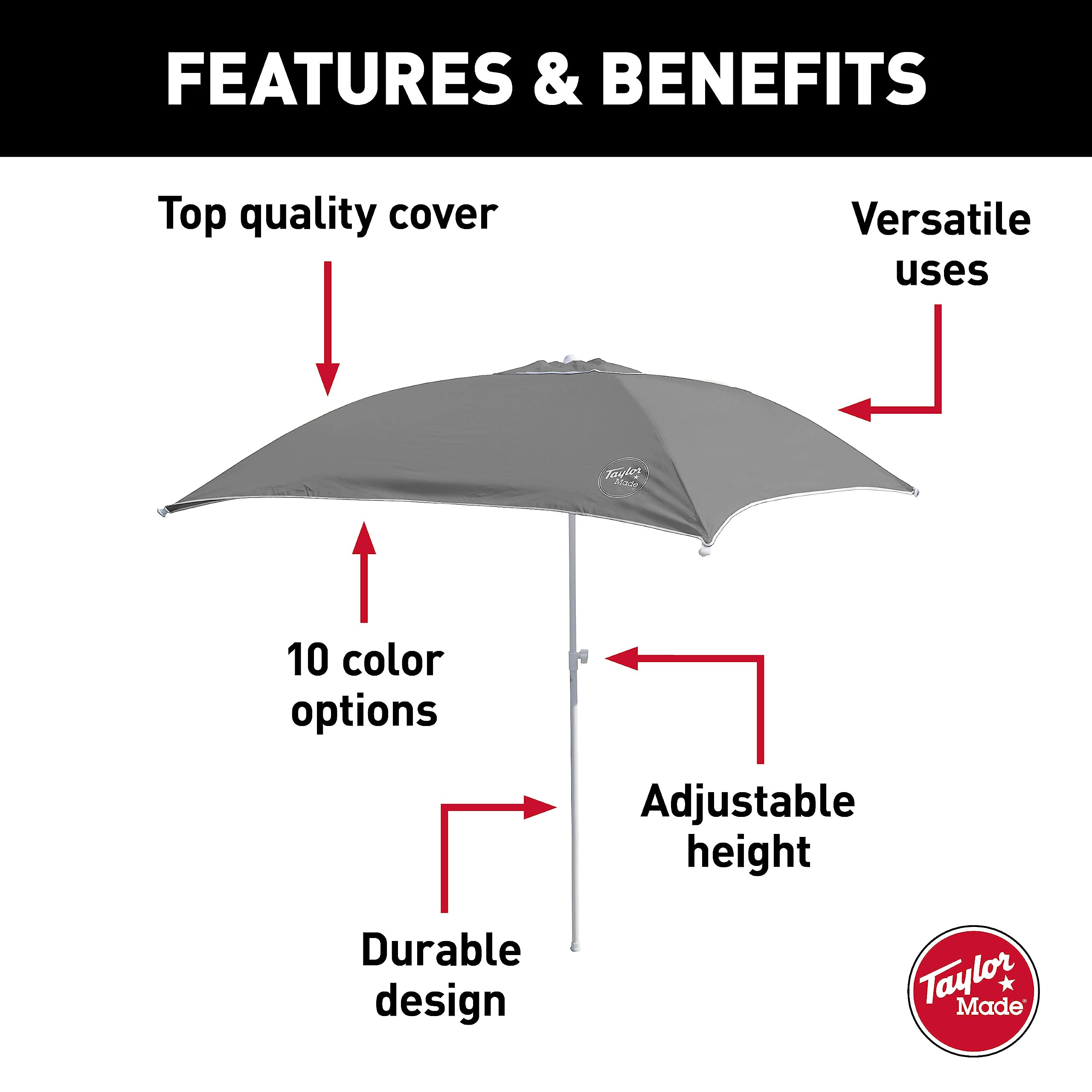 Anchorshade III Boat Shade, Taylor Made, Grey, 6' x 6', Adjustable Aluminum Pole to 8 Feet, UV-Treated Fade-Resistant Nylon, Market-Style Top, Carrying Case, Fits Most Boats and Benches – 22057