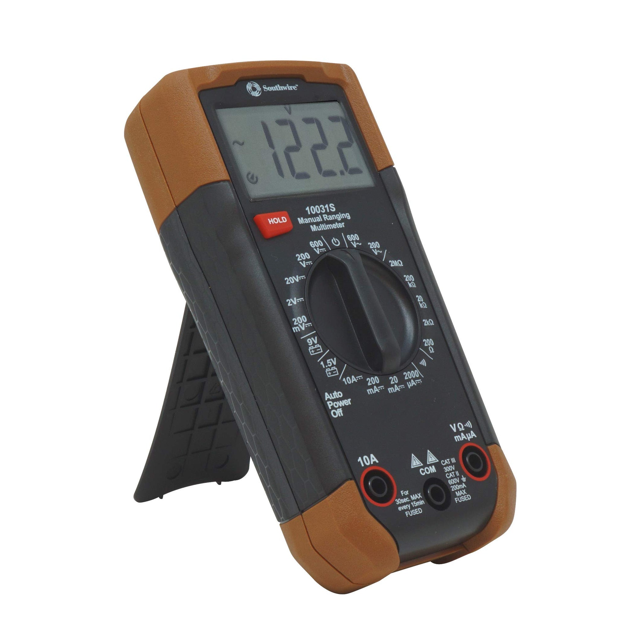 Multimeter Southwire Manual Range - 7 Functions & 19 Ranges - Double-Molded Rugged Housing - Battery Test - CAT III 300V Safety Rating