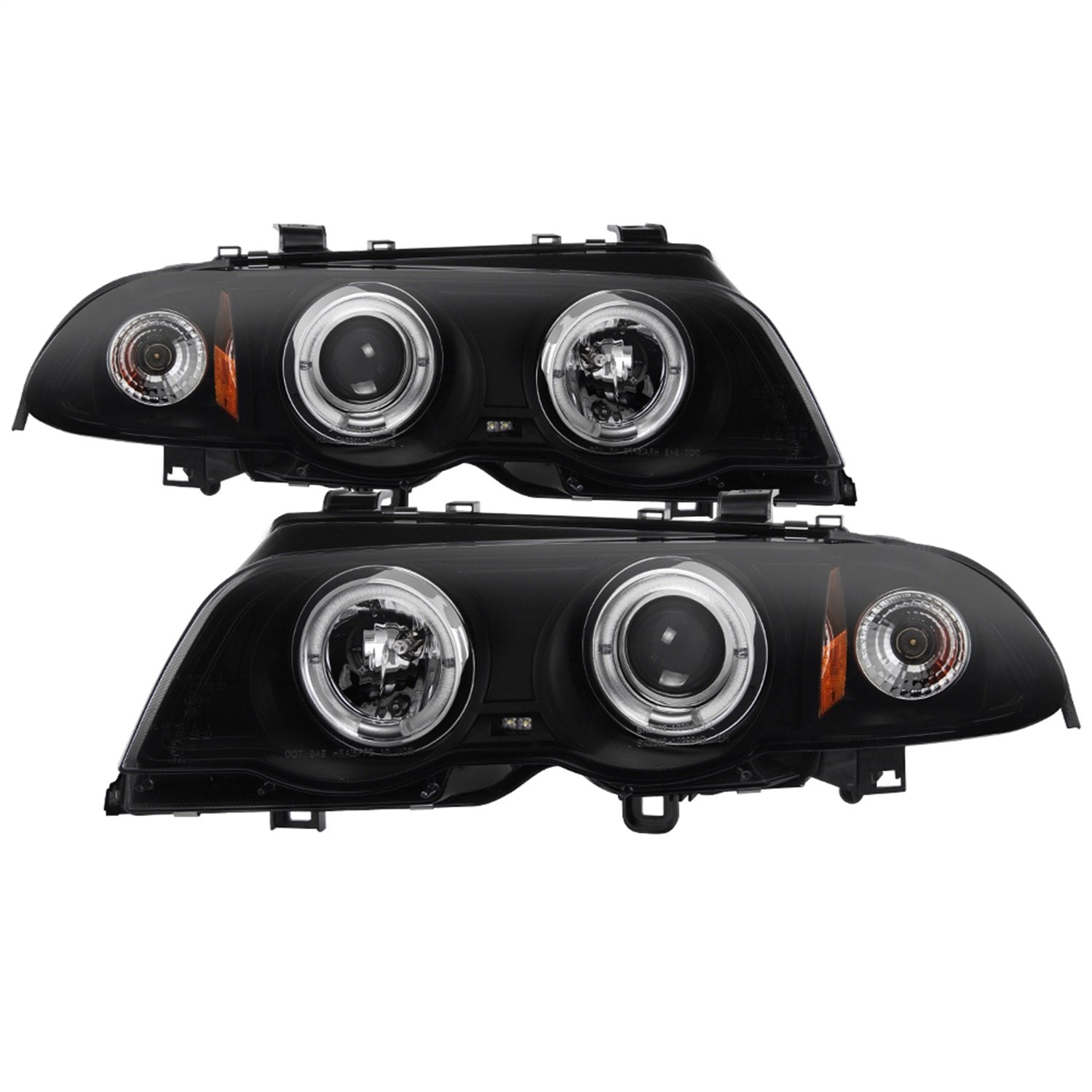 BMW E46 3-Series 99-01 Spyder 4DR Projector Headlights 1PC - LED Halo - Amber Reflector - Black Smoke - High H1 (Included) - Low H1 (Included)