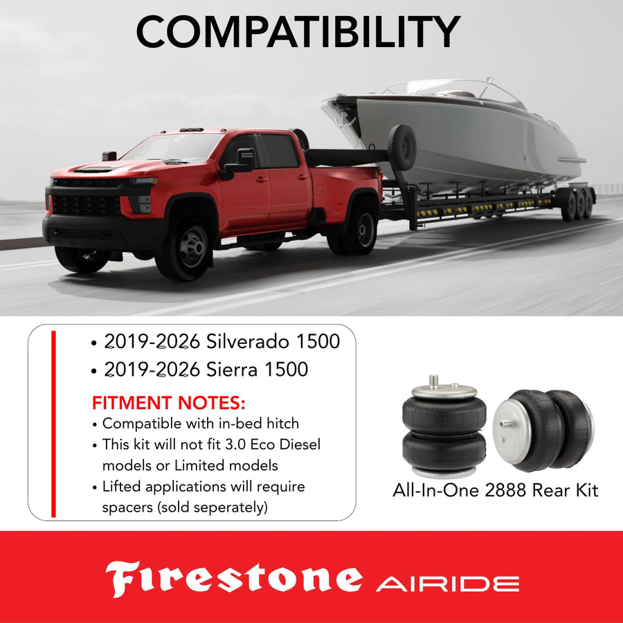Firestone 2888 Airide All-In-One Analog Rear Wireless Air Helper Spring Kit fits 2019-2026 Silverado 1500 & Sierra 1500 | Provides Onboard Air Control for Effortless Load Leveling