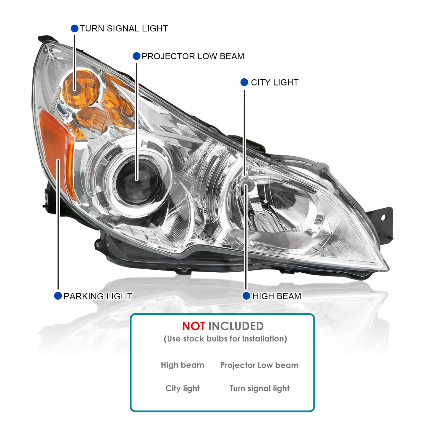 Chrome Projector Headlights SPEC-D TUNING Compatible with 2010-2014 Subaru Legacy, 2010-2014 Subaru Outback, Left + Right Pair Headlamps Assembly