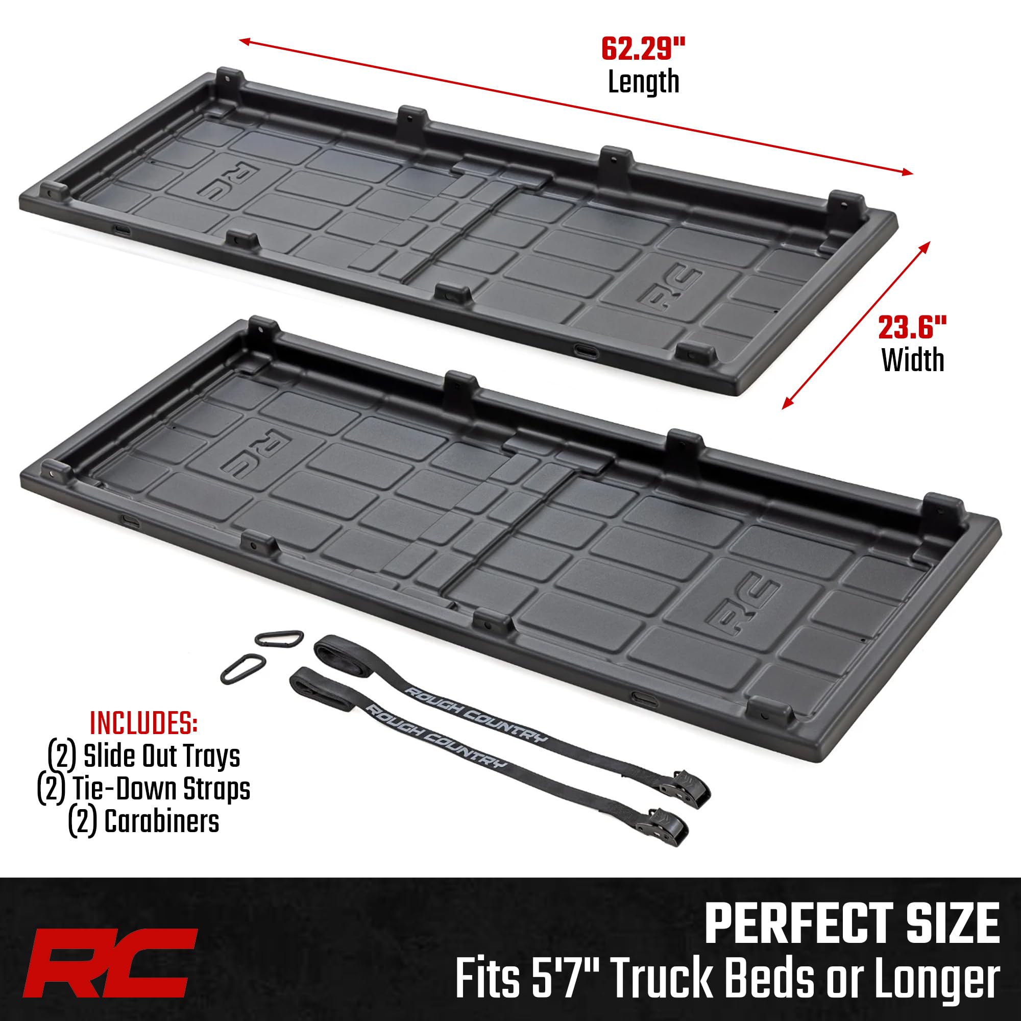 Rough Country Truck Bed Cargo Slide-Out Tray - Long Bed Organizer for 5'7"+ Beds, Heavy-Duty Polyethylene, UV-Protected, Easy Tailgate Access