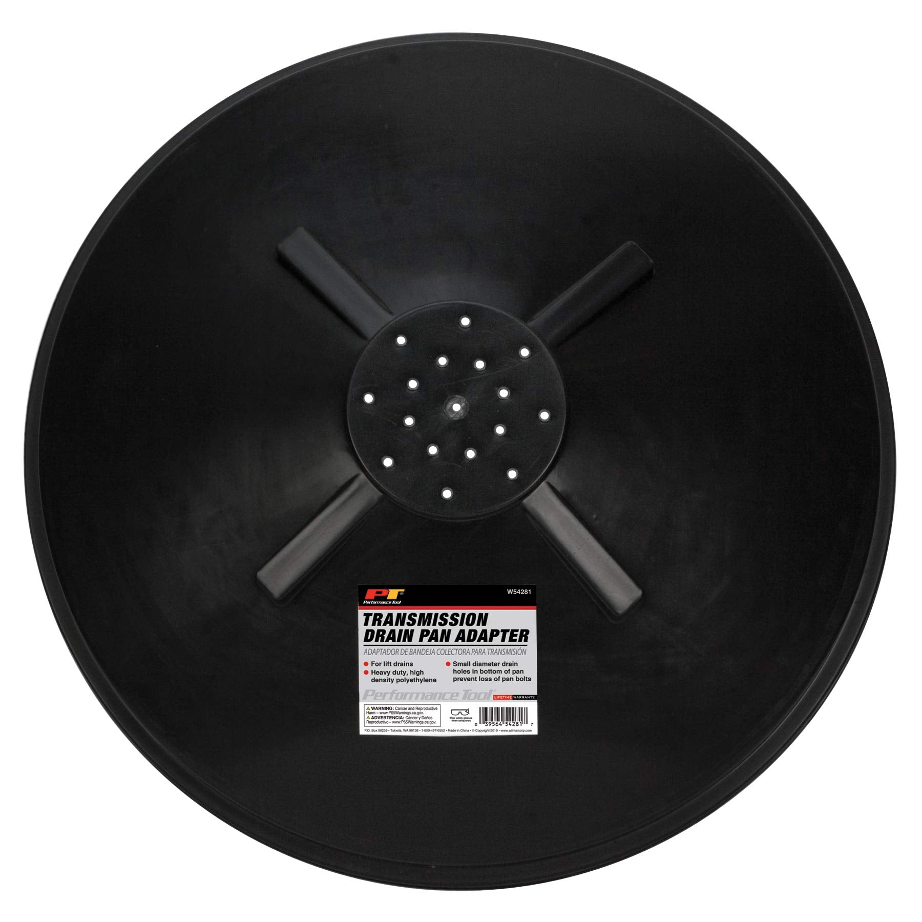 Heavy Duty Performance Tool W54281 Transmission Drain Pan Adapter, Polyethylene Lift Drain Pan with Small Diameter Drain Holes, 24-Inch Diameter