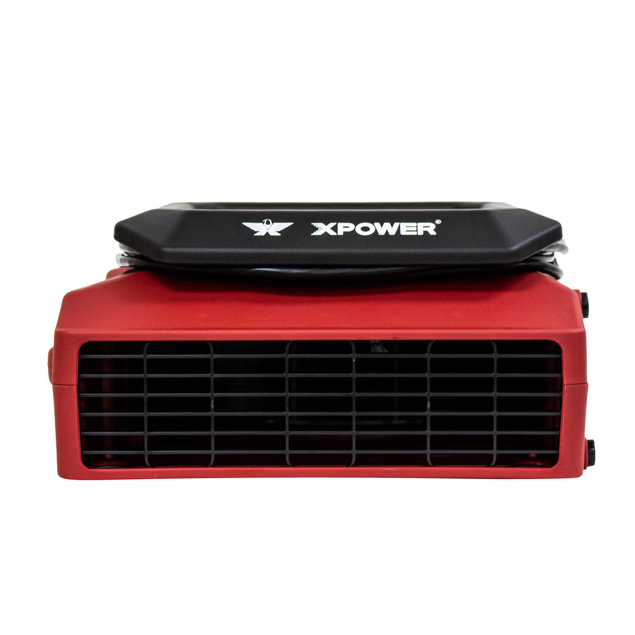Low Profile XPOWER PL-700A Air Mover, Floor Fan, Carpet Dryer, Blower with Power Outlets for Water Damage Restoration, Commercial Cleaning and Plumbing Use - 1/3 HP, 1050 CFM, 3 Speeds, Red