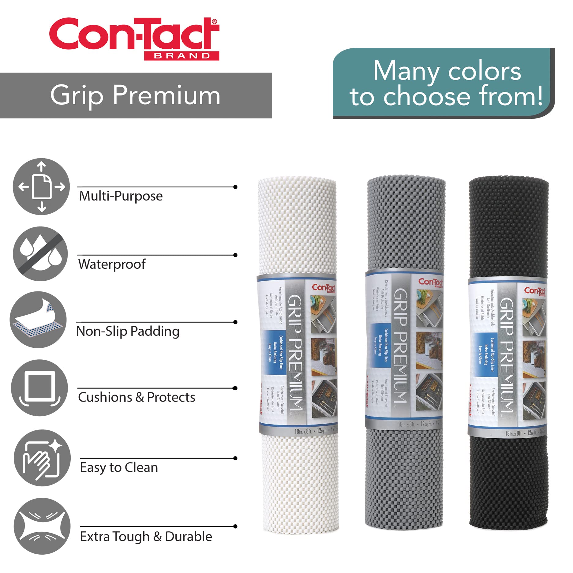 Grip Con-Tact Brand Premium Shelf Liner, Thick and Non-Adhesive Drawer Liner, Multi-Purpose and Easy to Use, 12" x 4', White, Pack of 1