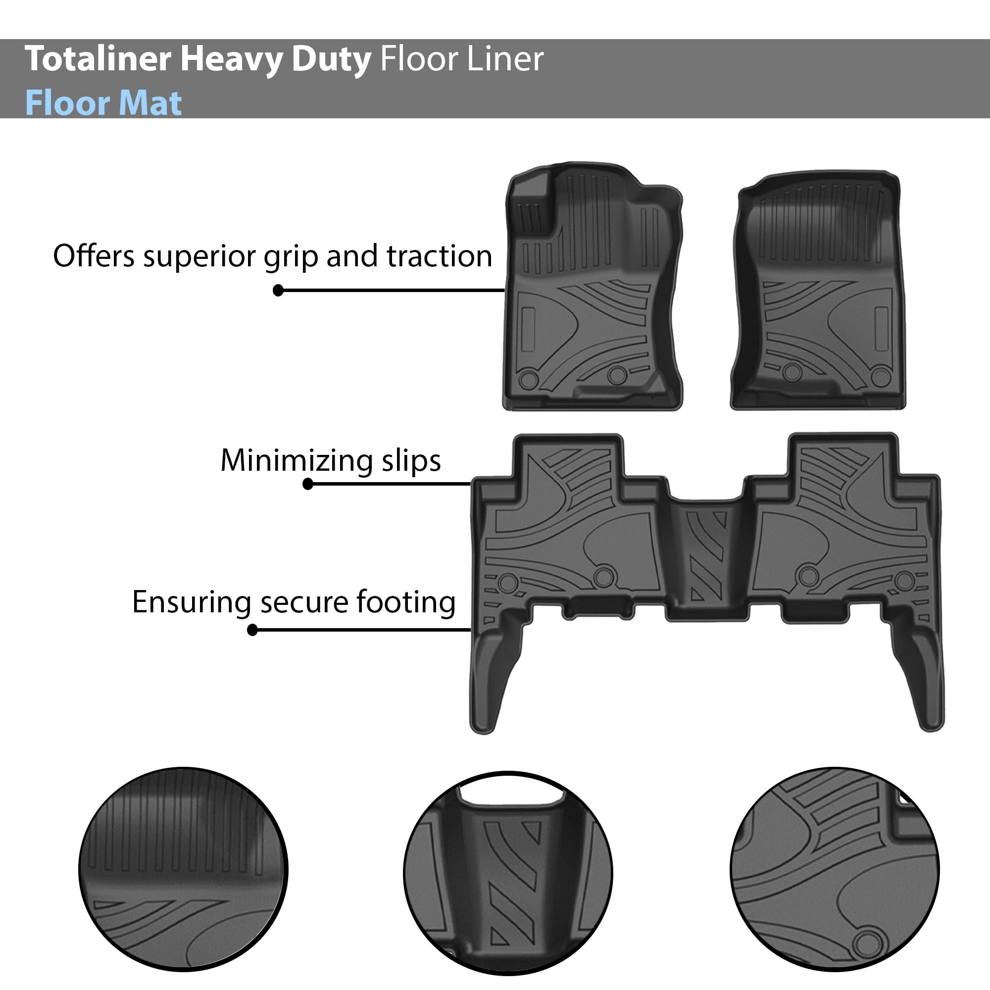 TOTALINER Black Horse Heavy Duty Floor Mat Anti-Skid Black 1.37'' Thickness Compatible with 2013-2023 Toyota 4Runner 5-seats-FMT4R13