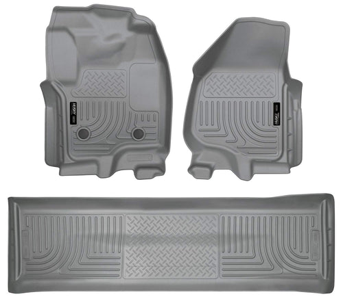 Weatherbeater Husky Liners | Fits 2012-2016 Ford F-250/F-350 Crew Cab w/DS Ft Rest & w/o Manual Shifter-Front & 2nd Row Liner (Footwell Coverage)-Grey, 3 pc. | 99712