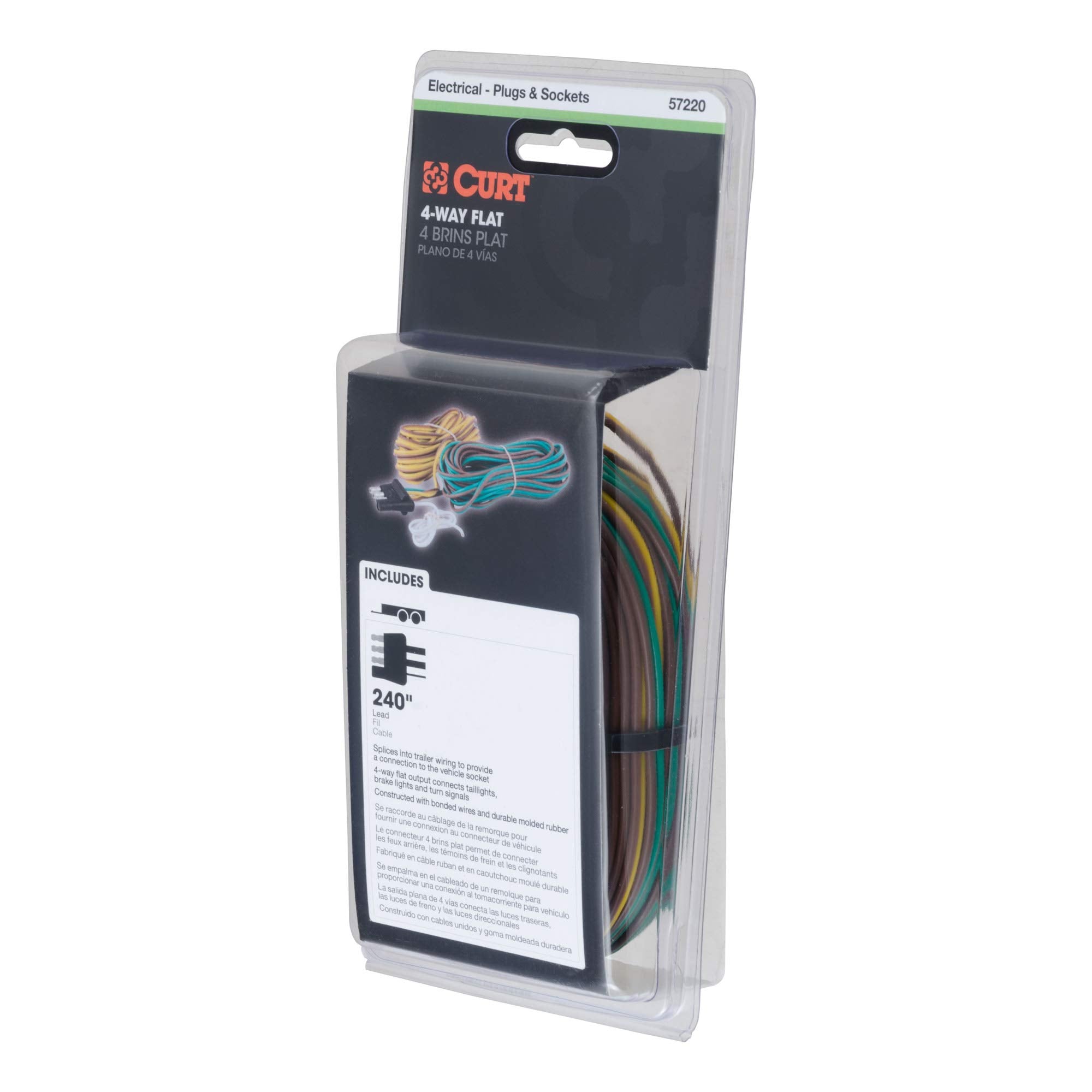 CURT 4-Pin Flat Wiring Harness for Rewiring Trailer, Includes 20-Foot Wires 57220
