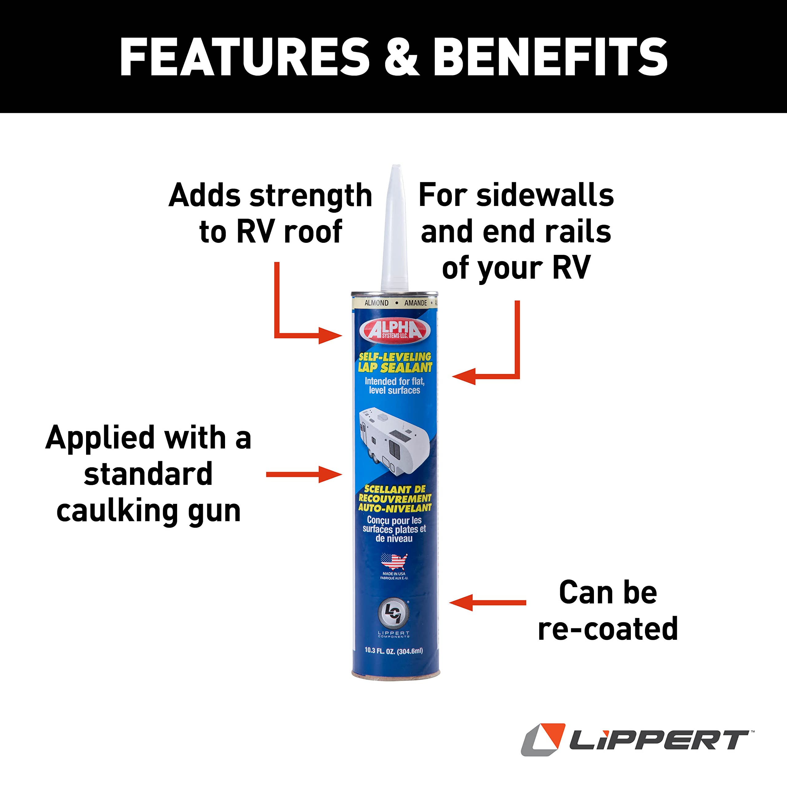 Self-Leveling Lap Sealant Lippert Components 1021 for 5th Wheel RVs, Travel Trailers and Motorhomes