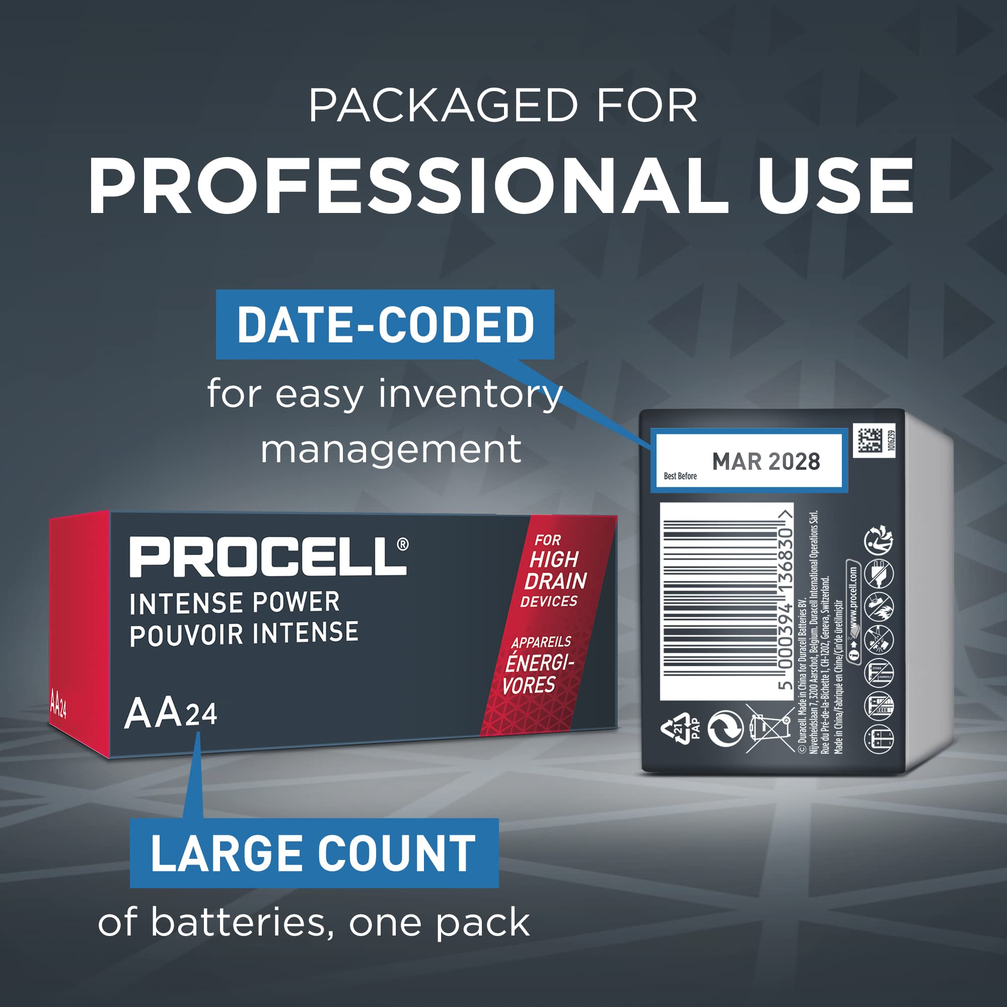 Alkaline Procell Intense Power AA, 1.5V Batteries Pack of 24
