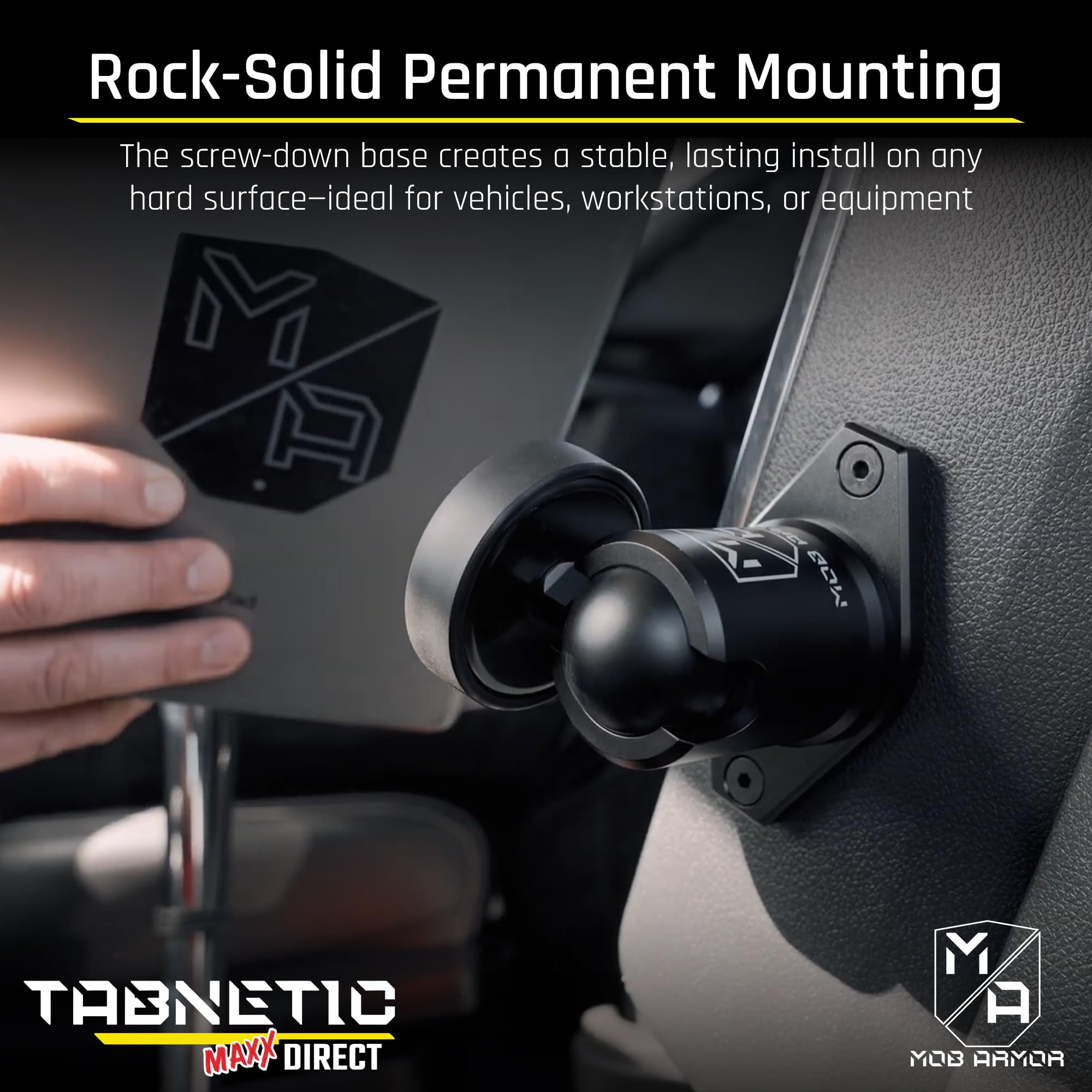 Mob Armor Maxx Tabnetic Direct Mount - Universal Magnetic Tablet Holder for iPad, Android, and Surface - Ideal for Home, Office & Vehicle Use with Flush Low-Profile Design & Bolt-On Installation