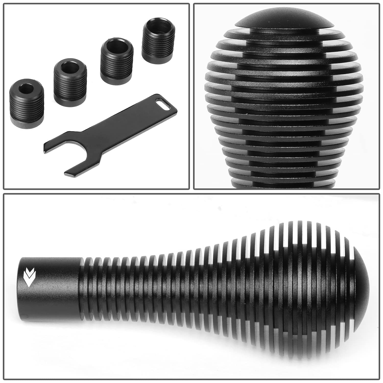 NRG Innovations Universal Aluminum Heat Sink SK-701BK Bubble Head Short Shift Knob with Thread Adapters, 45mm OD x 115m H, Black