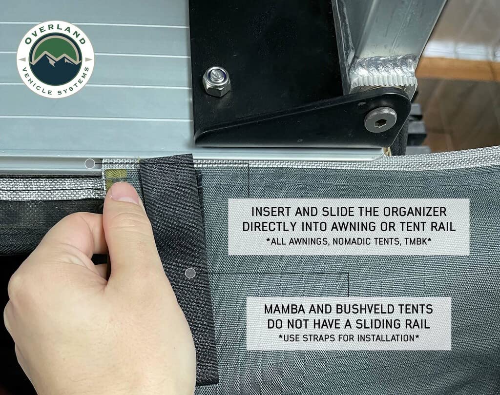 Tent & Awning Organizer Overland Vehicle Systems 18089911 | 600D Rip Stop Material | 8 Storage Pouches | Length 47” Height 39” | Easy Setup/Takedown