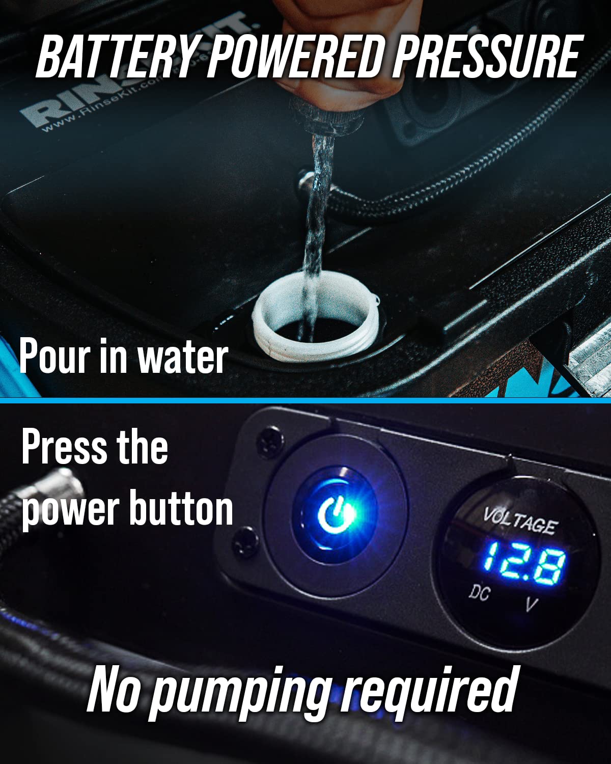 RinseKit Portable Shower PRO 3.5 Gal., High Pressure, Battery Powered, 6 Month Battery Life, On-the-Go Power, Heating Options Available, Easily Portable, Perfect for Camping, Beach, Van Life and More