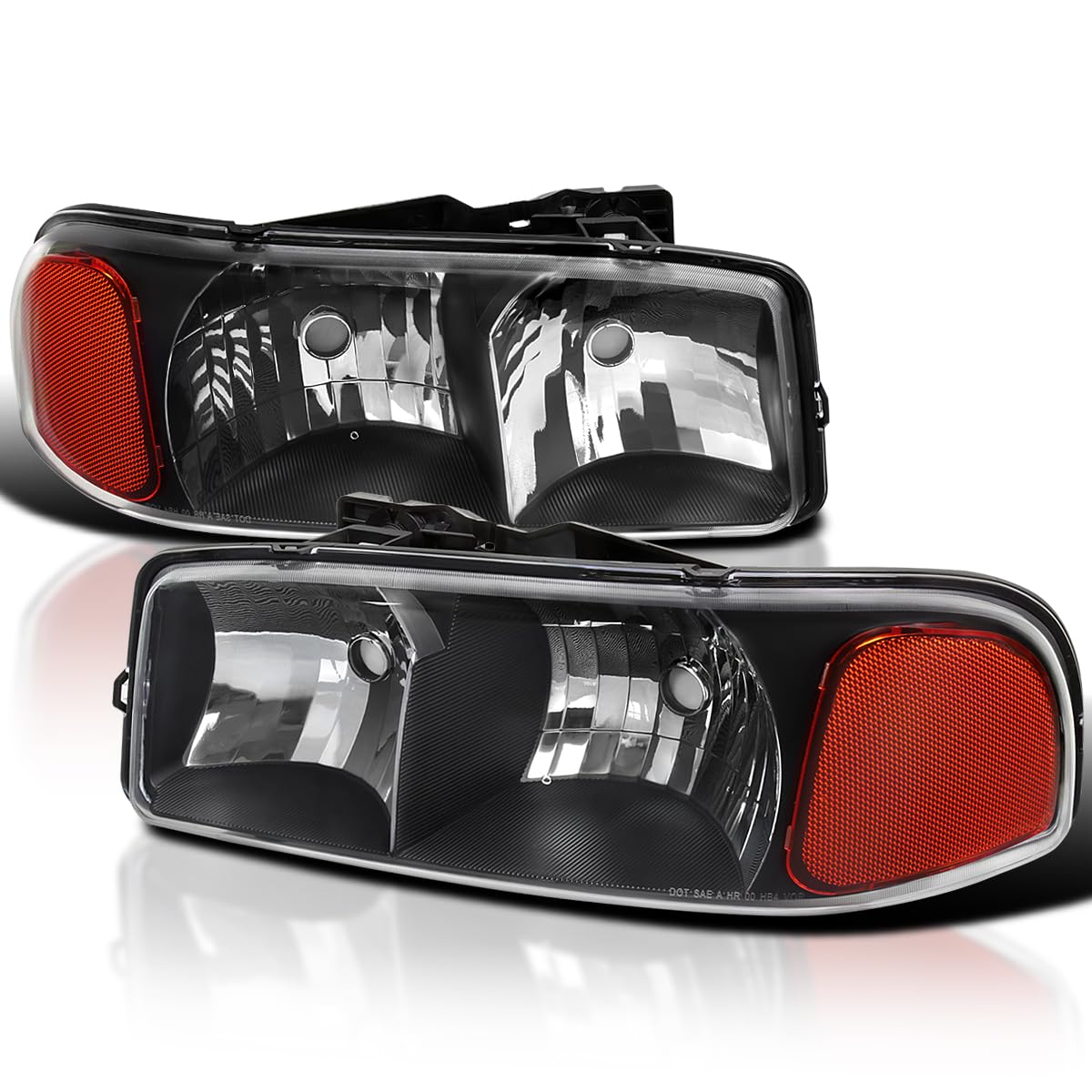 Black Headlights SPEC-D TUNING Compatible with 1999-2007 GMC Sierra, Left + Right Pair Headlamp Assembly