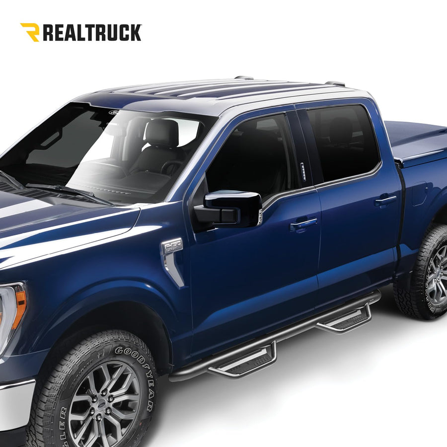 Podium SS Steps N-Fab | Polished Stainless Steel, Wheel-to-Wheel w/ Bed Access | HPC1495QC-6-SS | Fits 2014-2019 Chevrolet/GMC 1500 Classic Model Double Cab 6.5' Standard Bed, SRW Gas