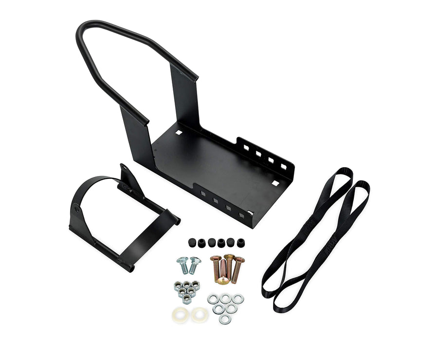 Motorcycle Wheel Chock Camco for Trailer - Includes Handlebar Straps & Mounting Hardware - Keep Your Motorcycle Upright During Transit - Mountable to Trailer or Truck Bed - Universal Tire Fit (66100)