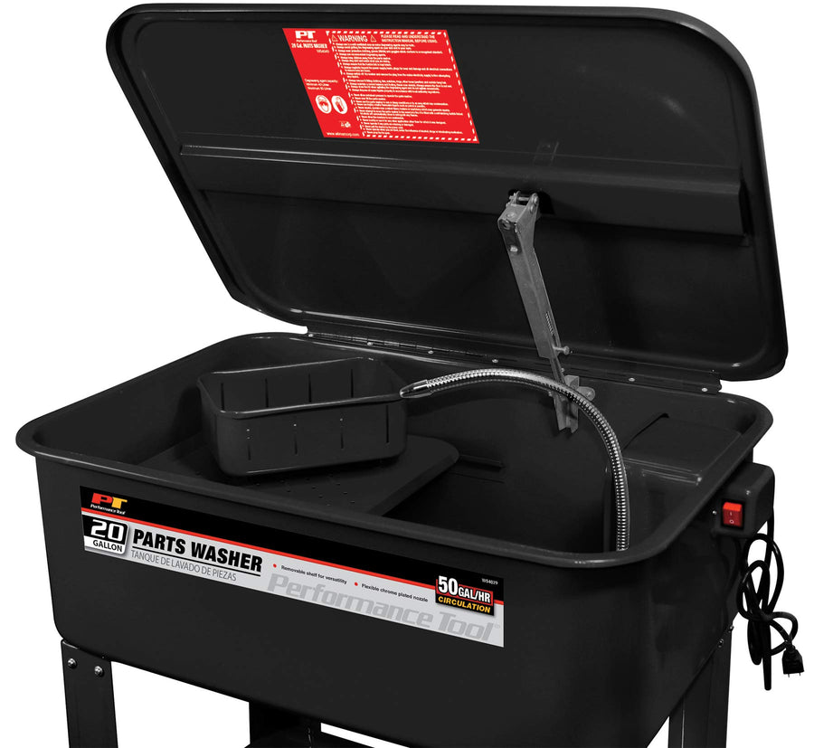 20 Gallon Performance Tool W54029 Parts Washer Station with High-Flow Pump and Safety Lid for Safe Cleaning of Parts and Tools