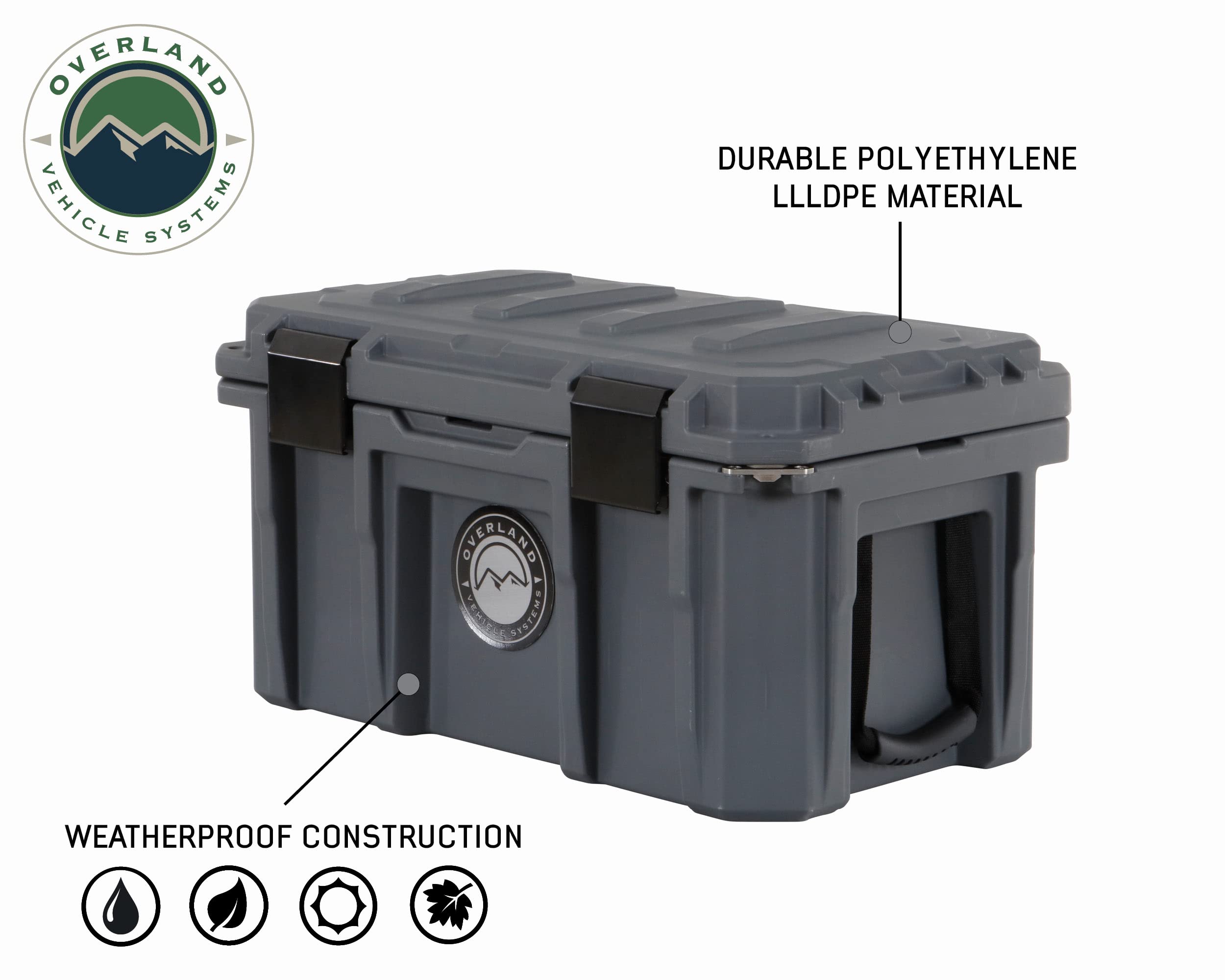 D.B.S. Overland Vehicle Systems 53 QT Dry Box Storage with Drain and Bottle Opener | Dark Grey | Waterproof Sealing | Heavy Duty Latches | 40100001