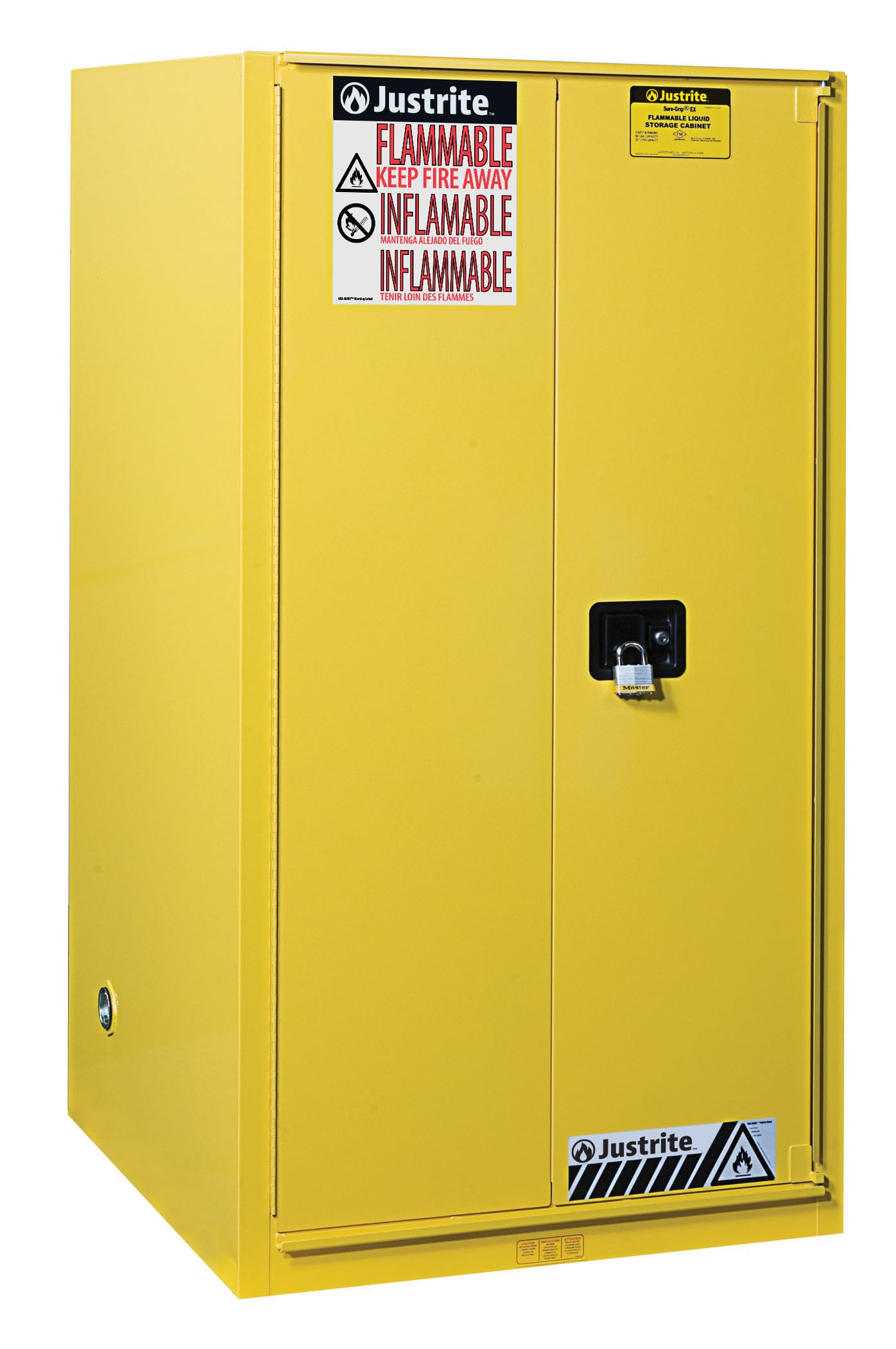 Justrite 96 Gallon Paint and Ink Self Close Safety Cabinet, 18 Gauge Steel, 5 Shelves, 34" x 65" x 34", 2 Door Combustibles Cabinet, Made in The USA, Yellow, 896030