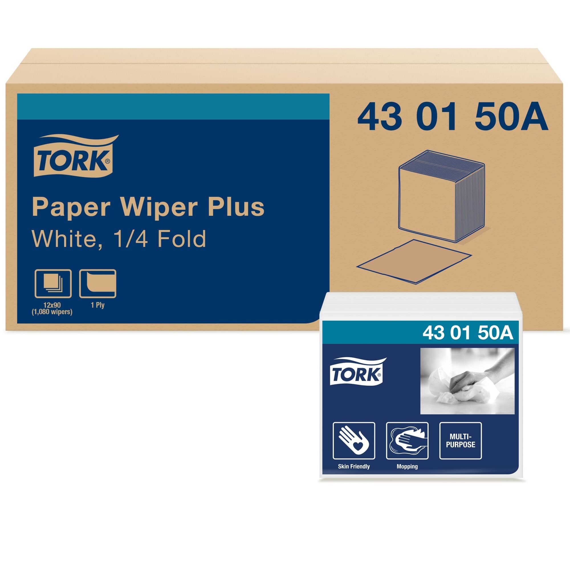 White Tork Paper Wiper Plus Self Dispensing, 1/4 Fold, 430150A