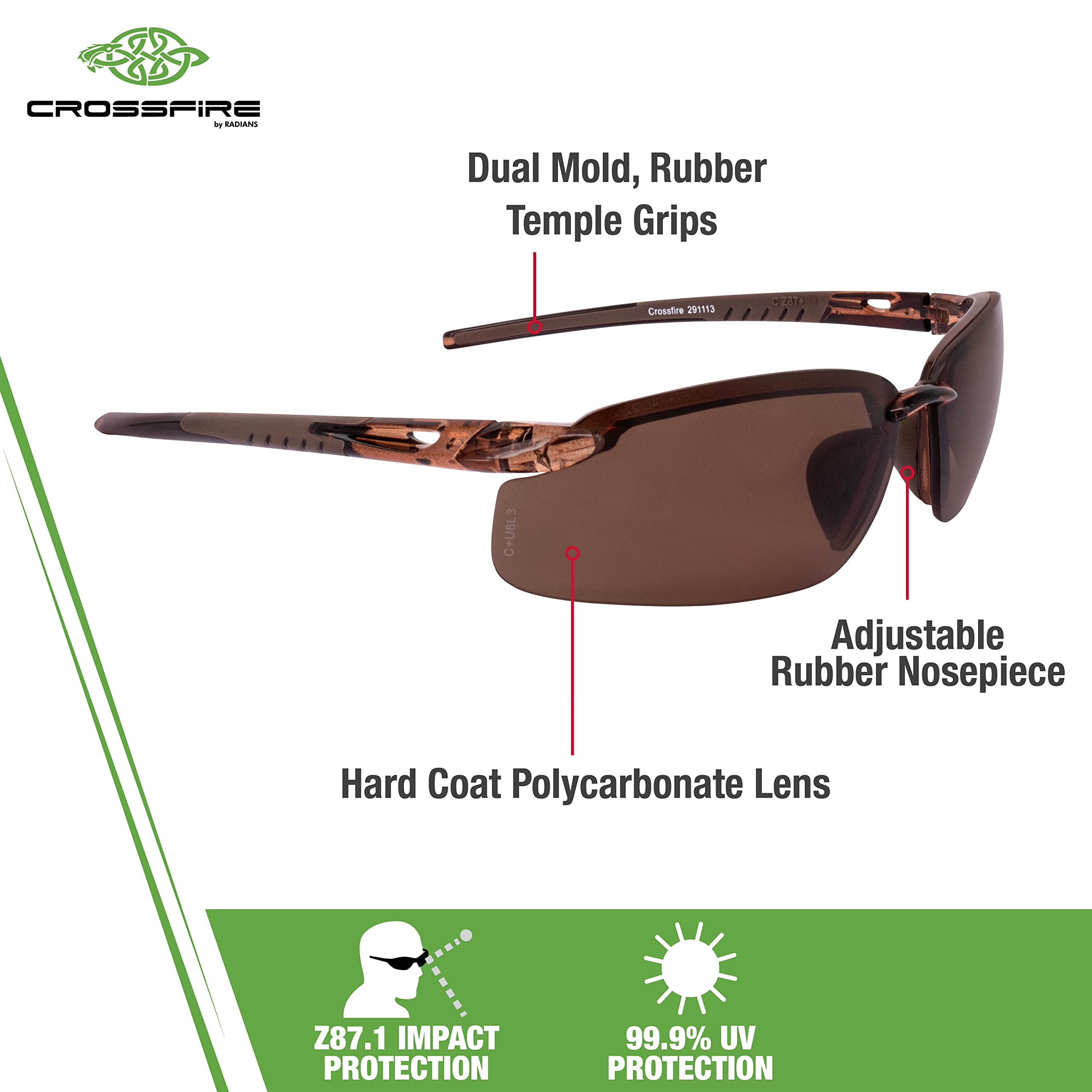 Eyewear Crossfire 291113 Es5 Polarized Safety Glasses with High Definition Brown Polarized Lens and Crystal Brown Frame