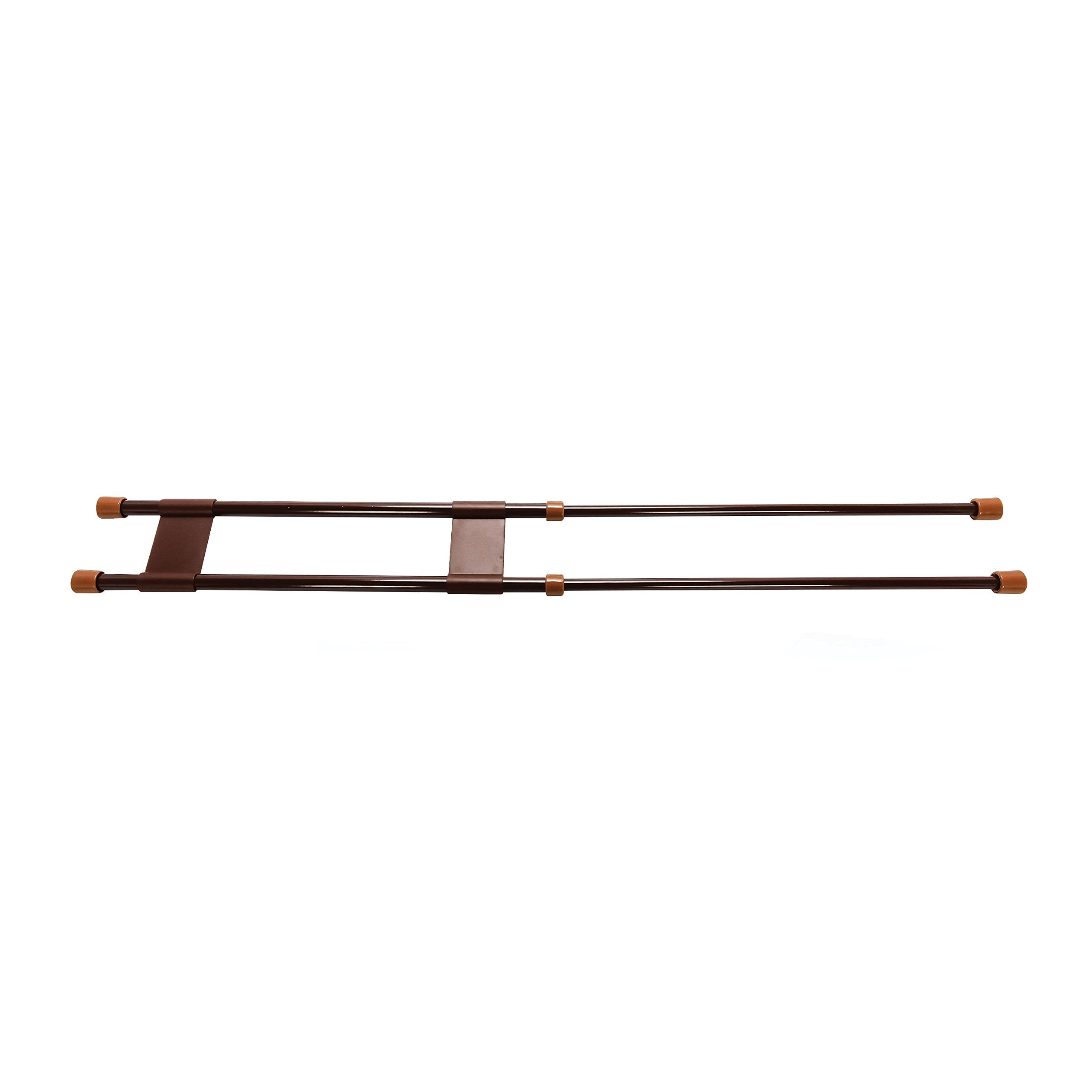 28" Camco Double RV Refrigerator Bar, Holds Food and Drinks in Place During Travel, Prevents Messy Spills, Spring Loaded and Extends Between 16" and 28" - Brown (44077)
