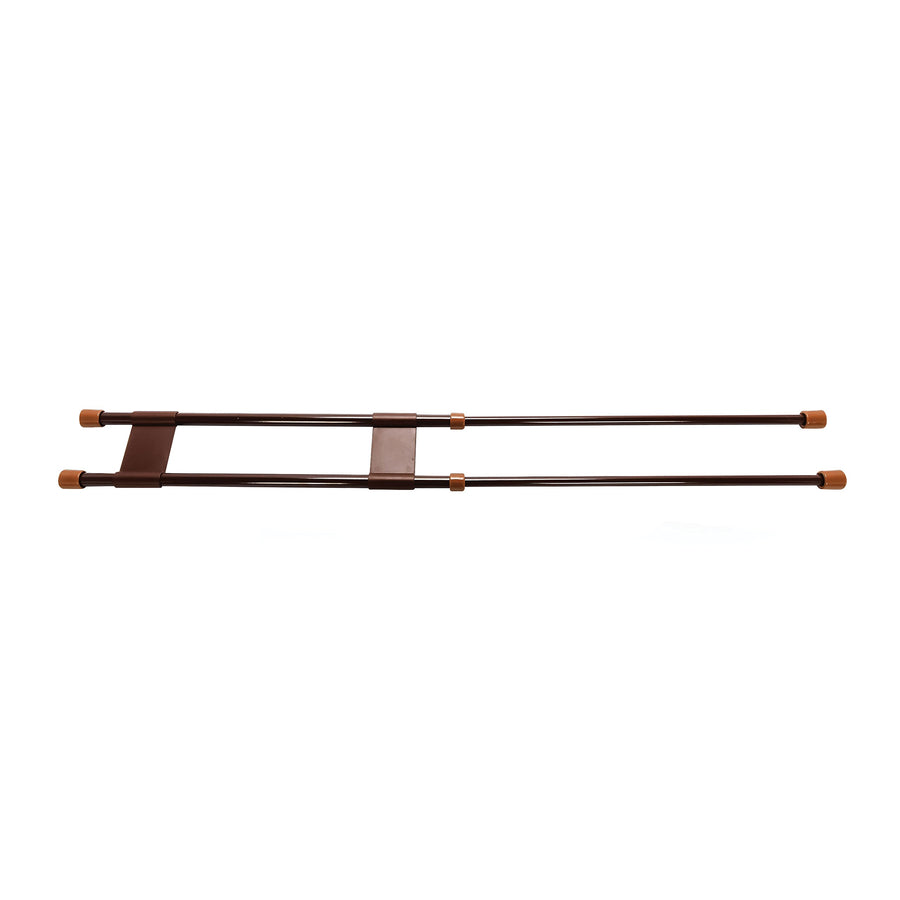 28" Camco Double RV Refrigerator Bar, Holds Food and Drinks in Place During Travel, Prevents Messy Spills, Spring Loaded and Extends Between 16" and 28" - Brown (44077)