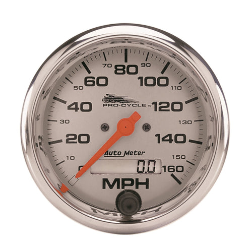 Speedo AutoMeter Gauge, 3 3/4", 160 Mph, Elec, Silver, Pro-Cycle (19356)