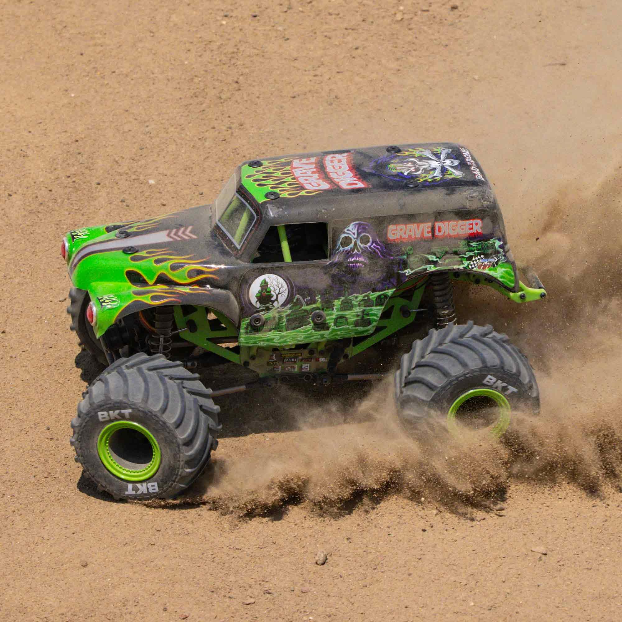 Losi 1/18 Mini Grave Digger LMT 2S 4X4 RTR Brushed Monster Truck Battery & Charger Included Green LOS01026T1